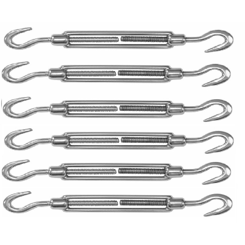 Spanschroeven/draadspanner met haak/haak - 6x - 8cm - verzinkt zamak - 100kg - M10 schroefdraad -