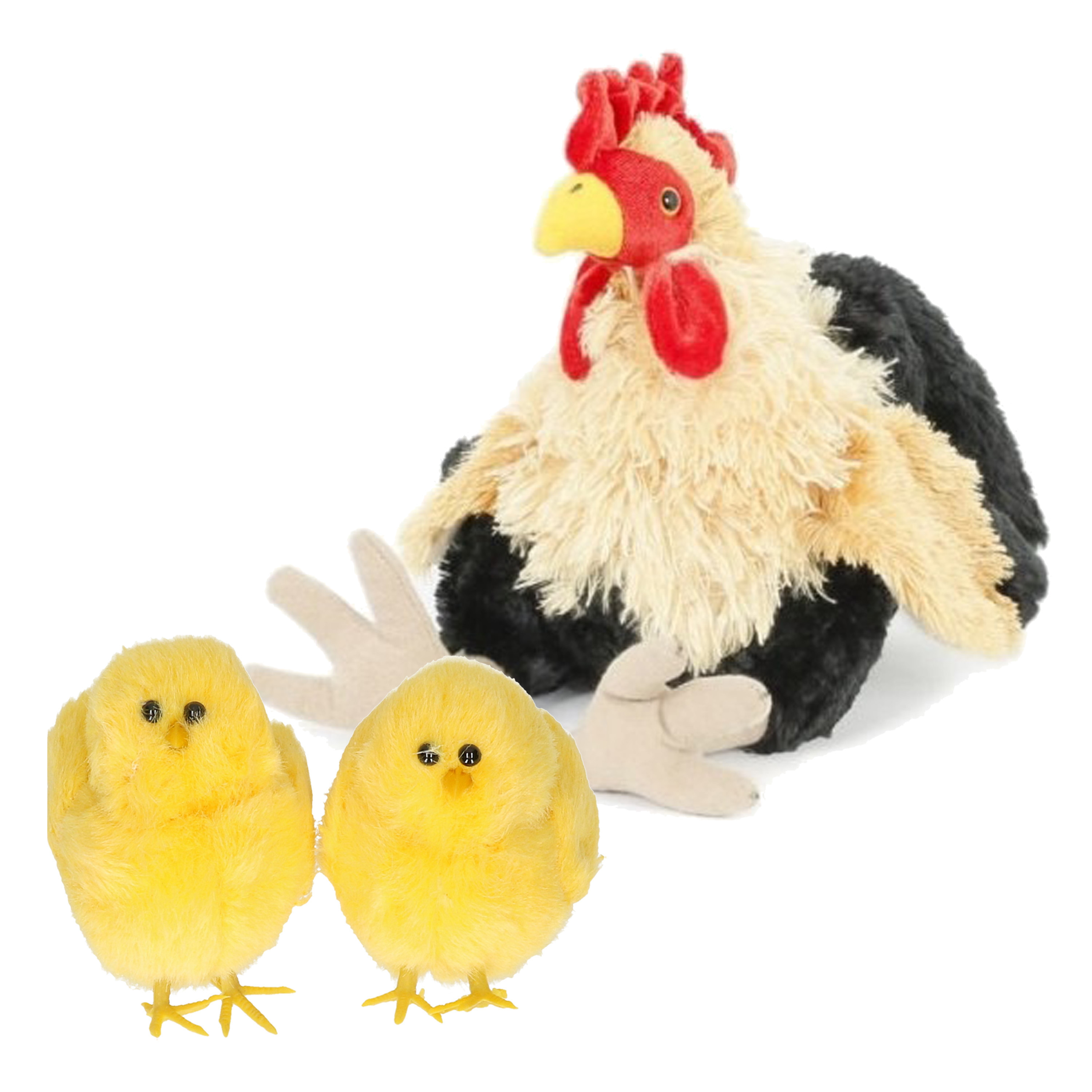 Pluche kip knuffel - 23 cm - multi kleuren - met 2x gele kuikens 9 cm - kippen familie -