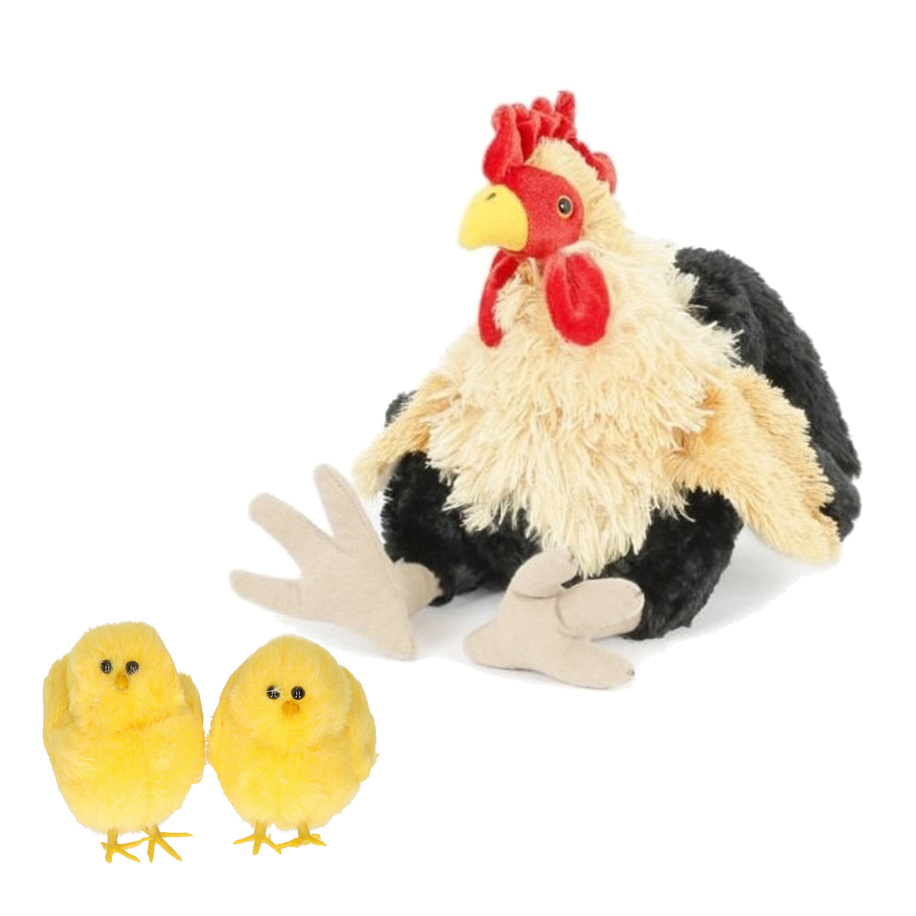 Pluche kip knuffel - 23 cm - multi kleuren - met 2x gele kuikens 7 cm - kippen familie -