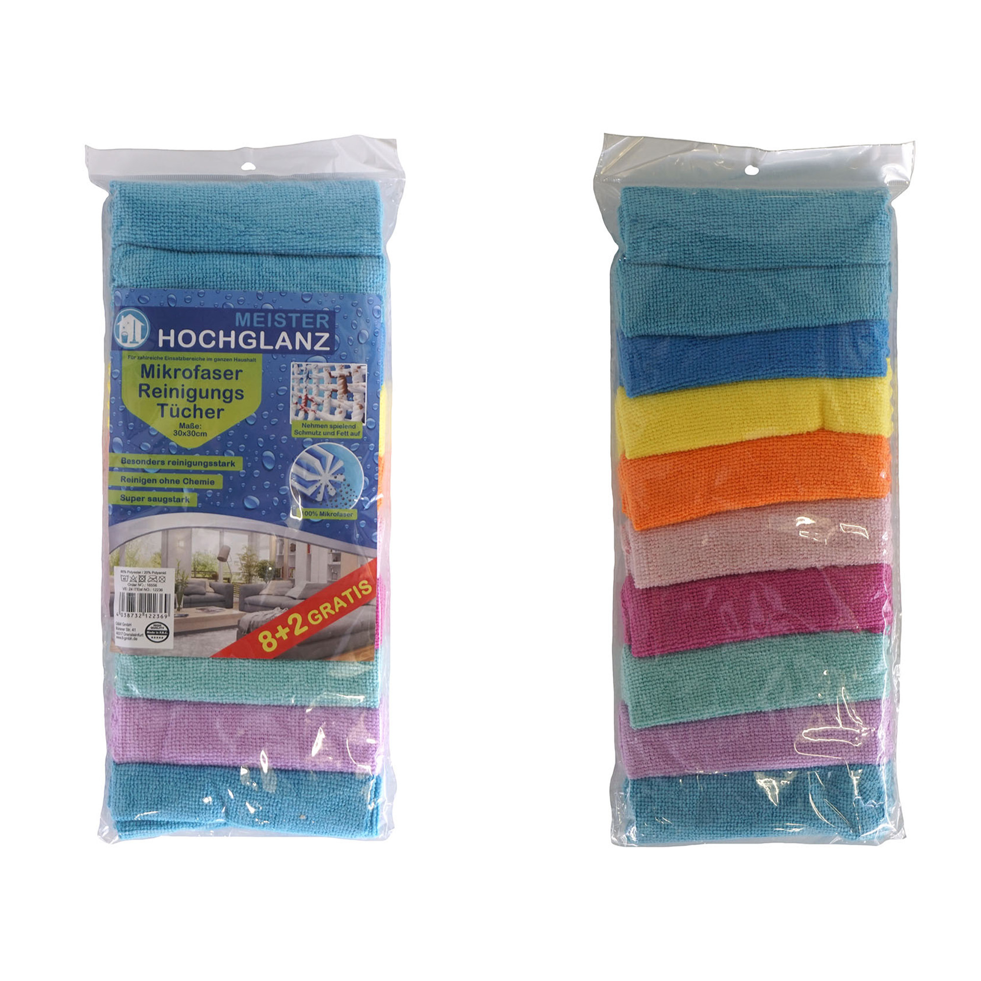 Microvezel huishoud/schoonmaakdoek - 10x stuks - kleuren mix - 30 x 30 cm -