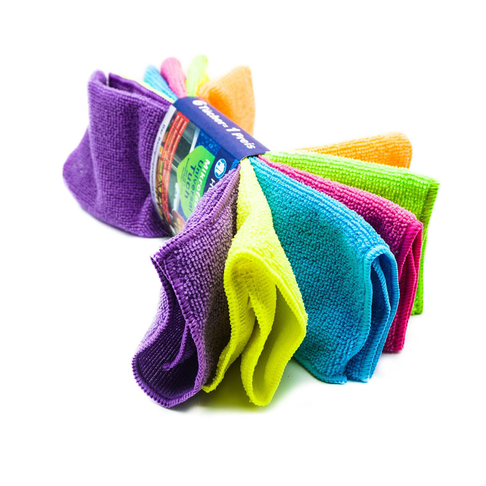 Microvezel huishoud/schoonmaakdoek - 6x stuks - neon kleuren mix - 30 x 30 cm -