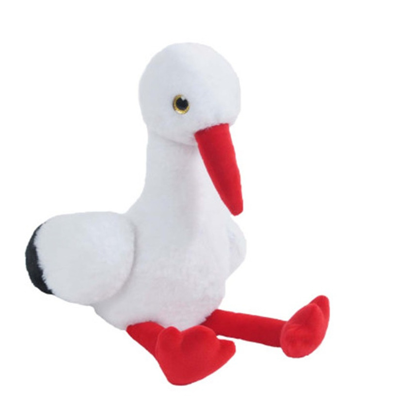 Knuffeldier Ooievaar Kaya - zachte pluche stof - dieren/vogel knuffels - wit/rood - 37 cm -