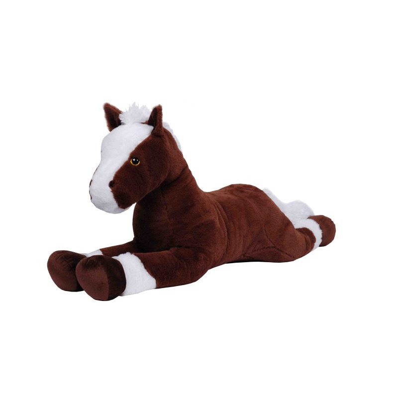 Knuffeldier Paard Hippos - zachte pluche stof - dieren knuffels - bruin/wit - 90 cm -