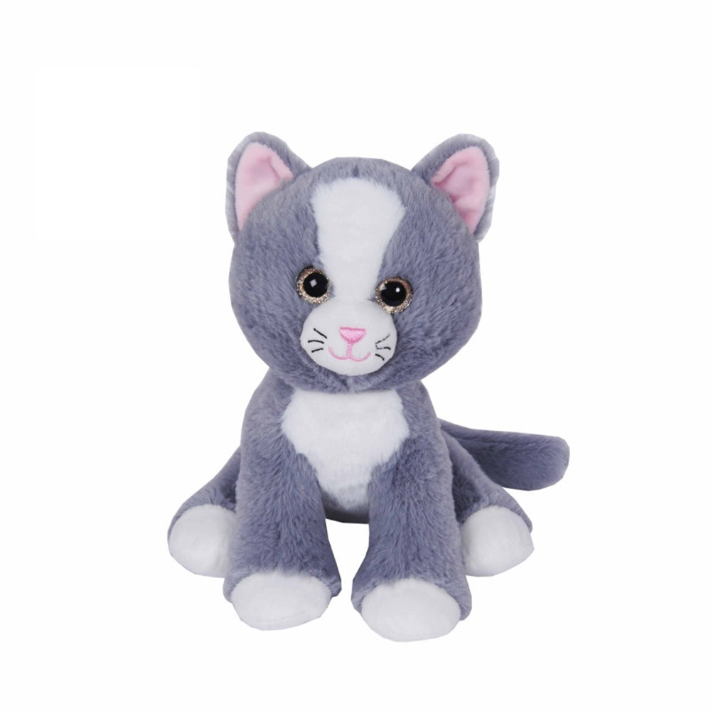 Knuffeldier Kat/poes Minous - zachte pluche stof - dieren knuffels - grijs/wit - 23 cm -