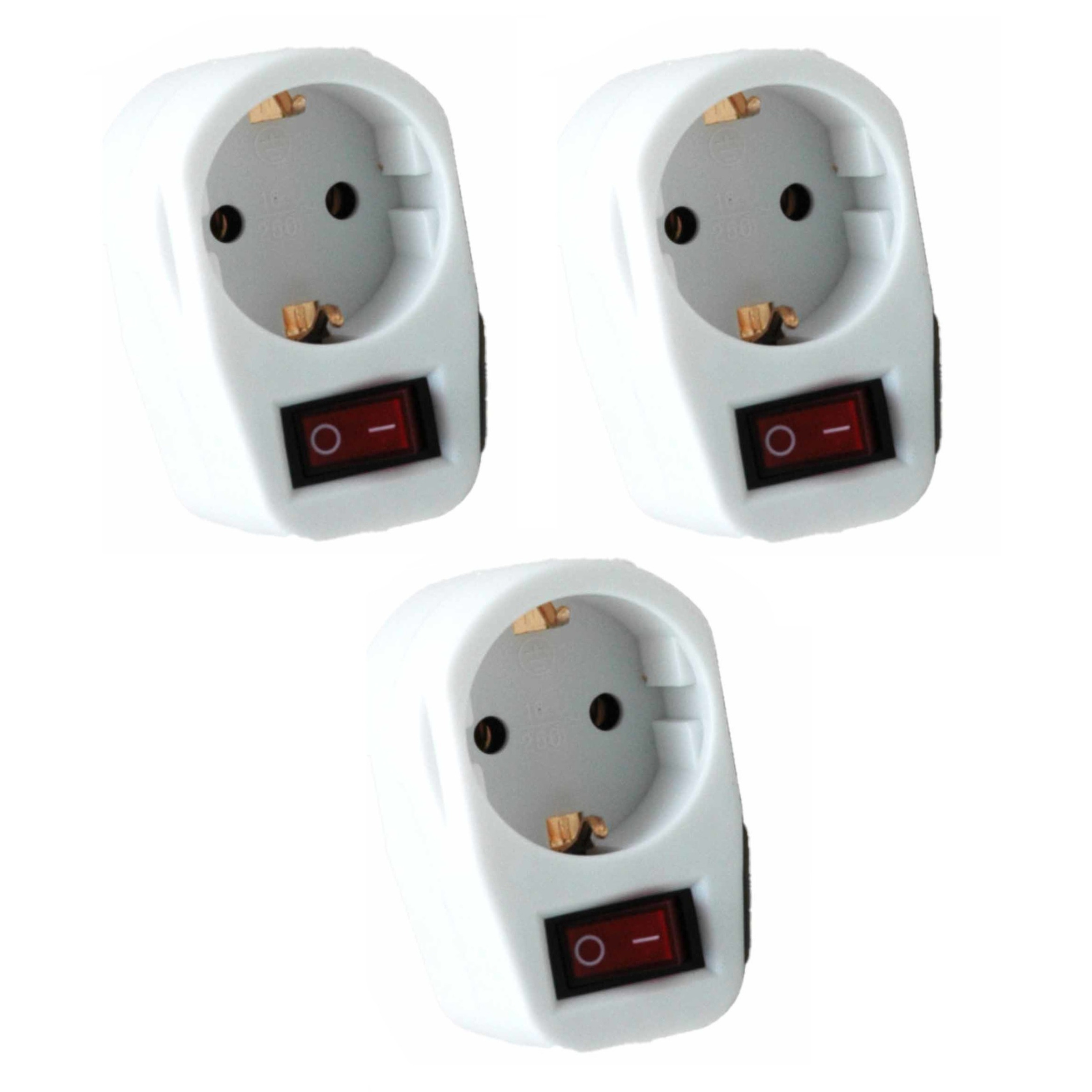 Stopcontact adapter - 3x - wit - met randaarde en schakelaar - verdeelstekkers -