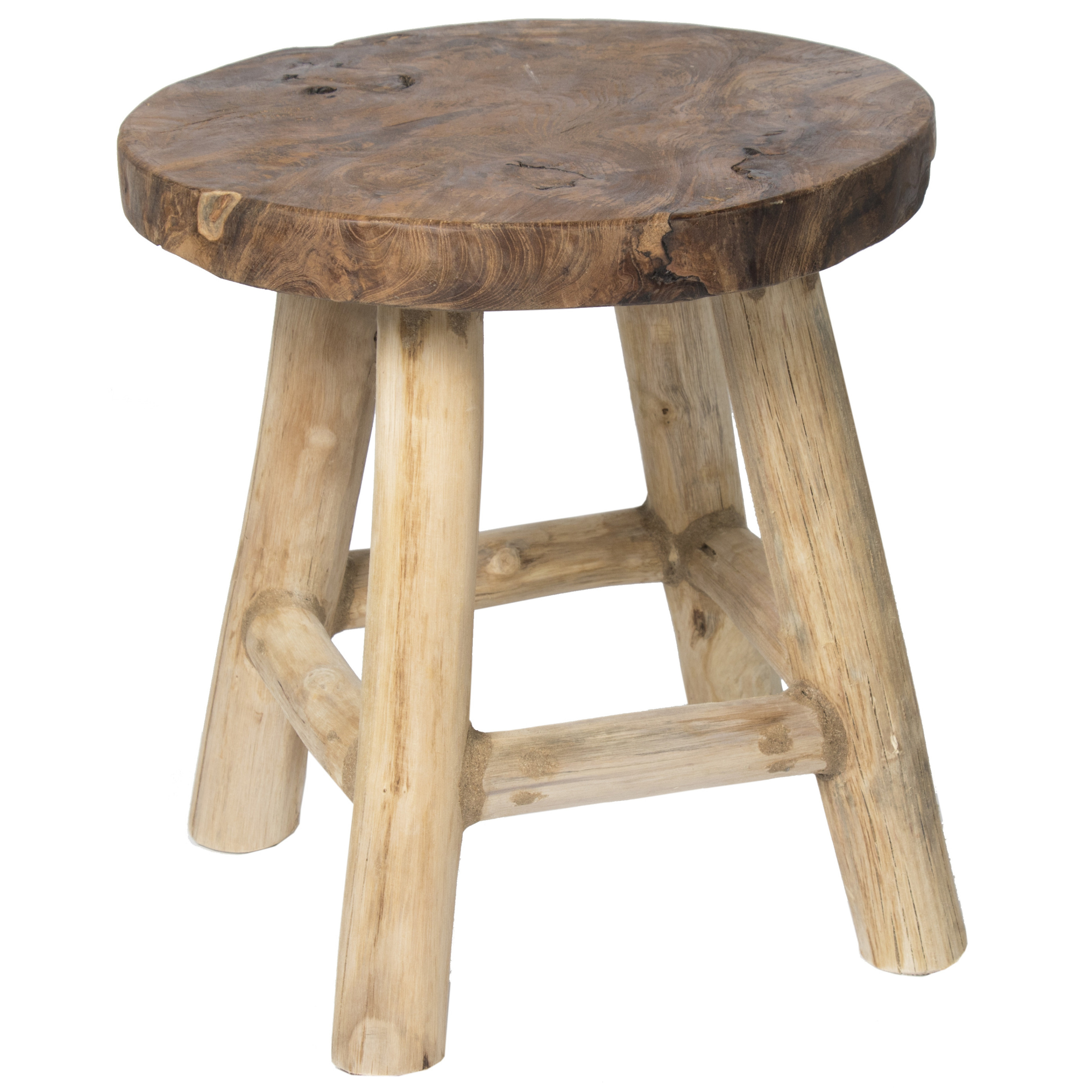 Bijzet tafeltje/plantenpot verhoger - teak hout - lichtbruin - D40 x H42 cm - Voor buiten/binnen -