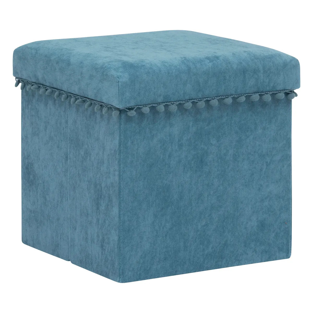 Poef/krukje/hocker Arabic - Opvouwbare zit opslag box - fluweel Blauw - D38 x H38 cm -
