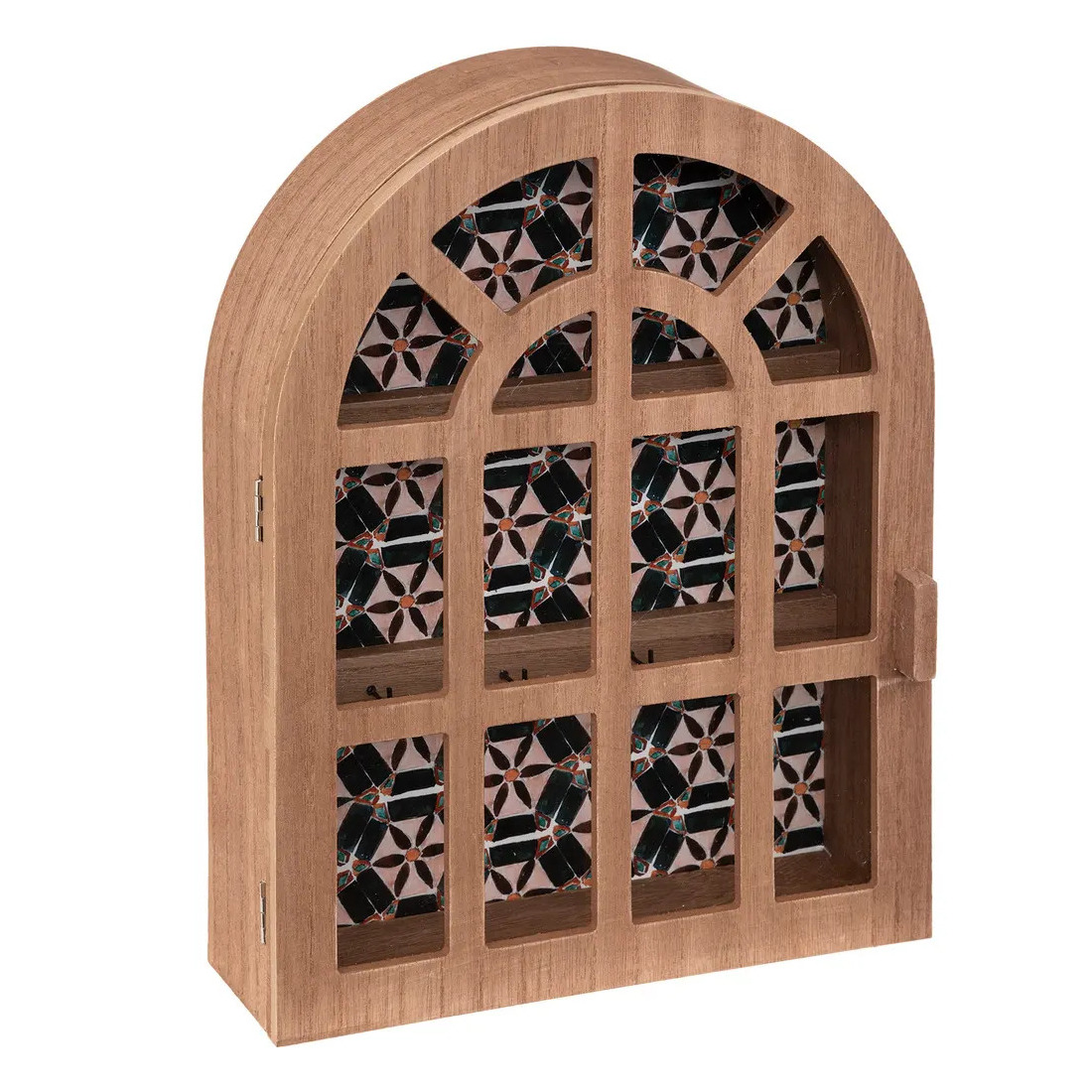 Sleutelkastje Classic Window - mdf/glas - lichtbruin - 27 x 36 cm - Klassieke boog raam vorm -