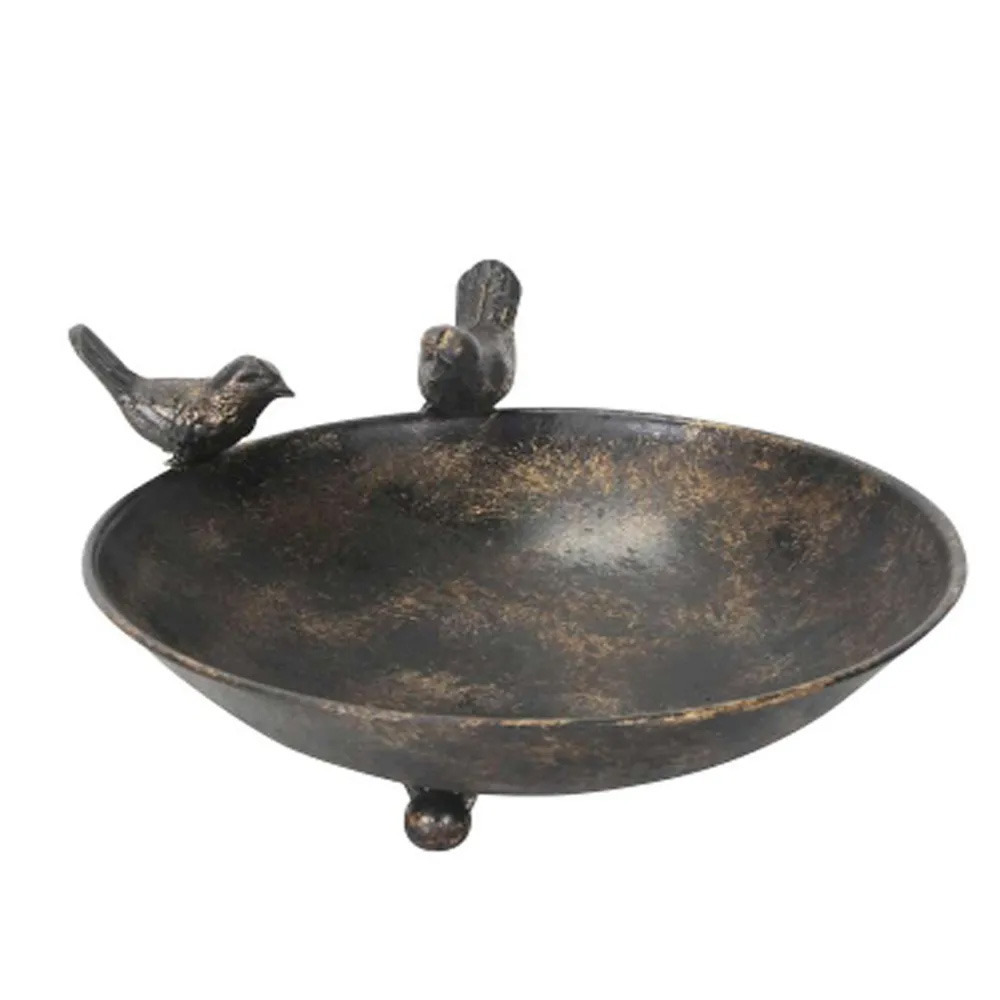 Vogelbad/voederschaal - bruin - metaal - 25 x 22 x 10 cm - drinkschaal voor tuinvogels -