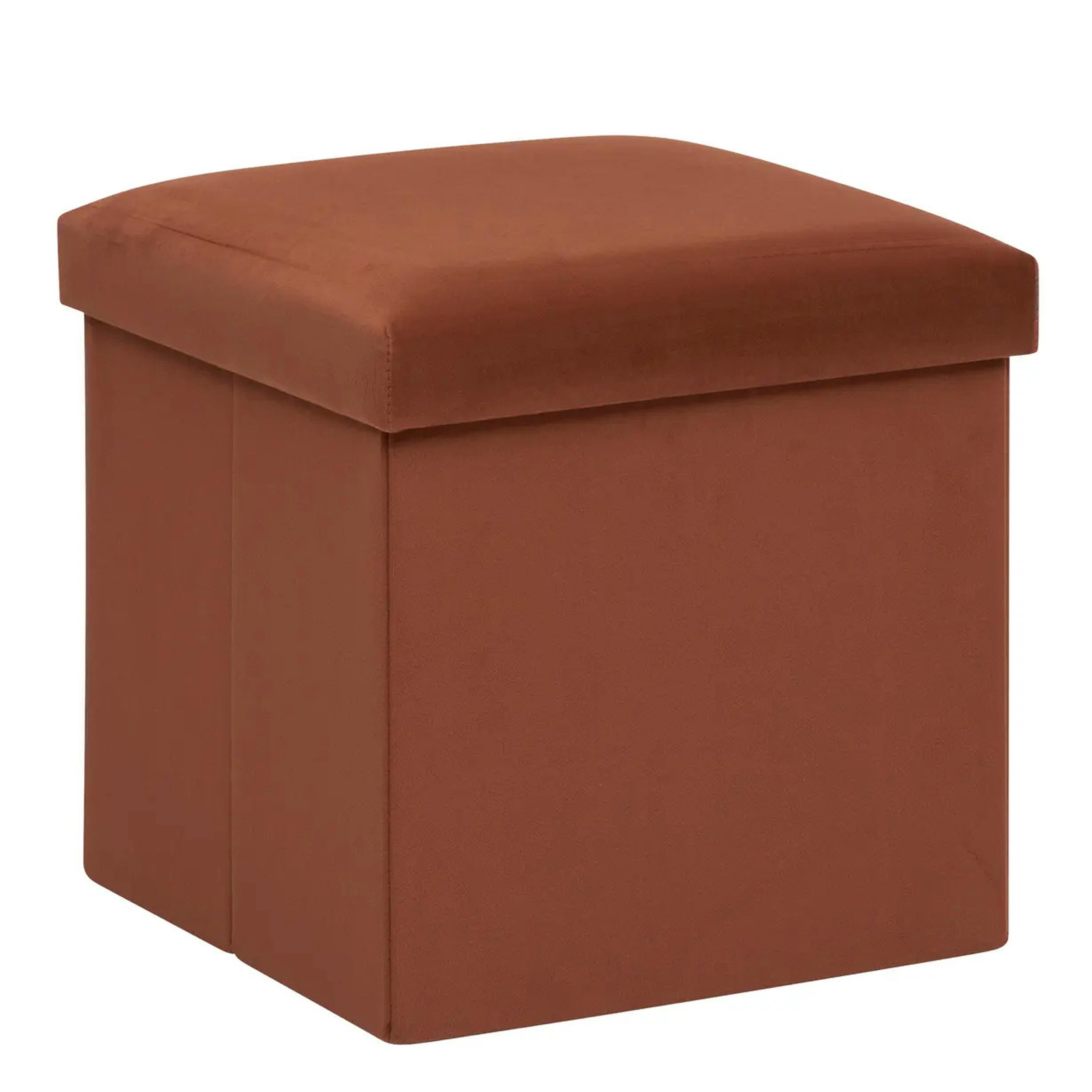 Poef/krukje/hocker Amber - Opvouwbare zit opslag box - fluweel roest bruin - D38 x H38 cm -