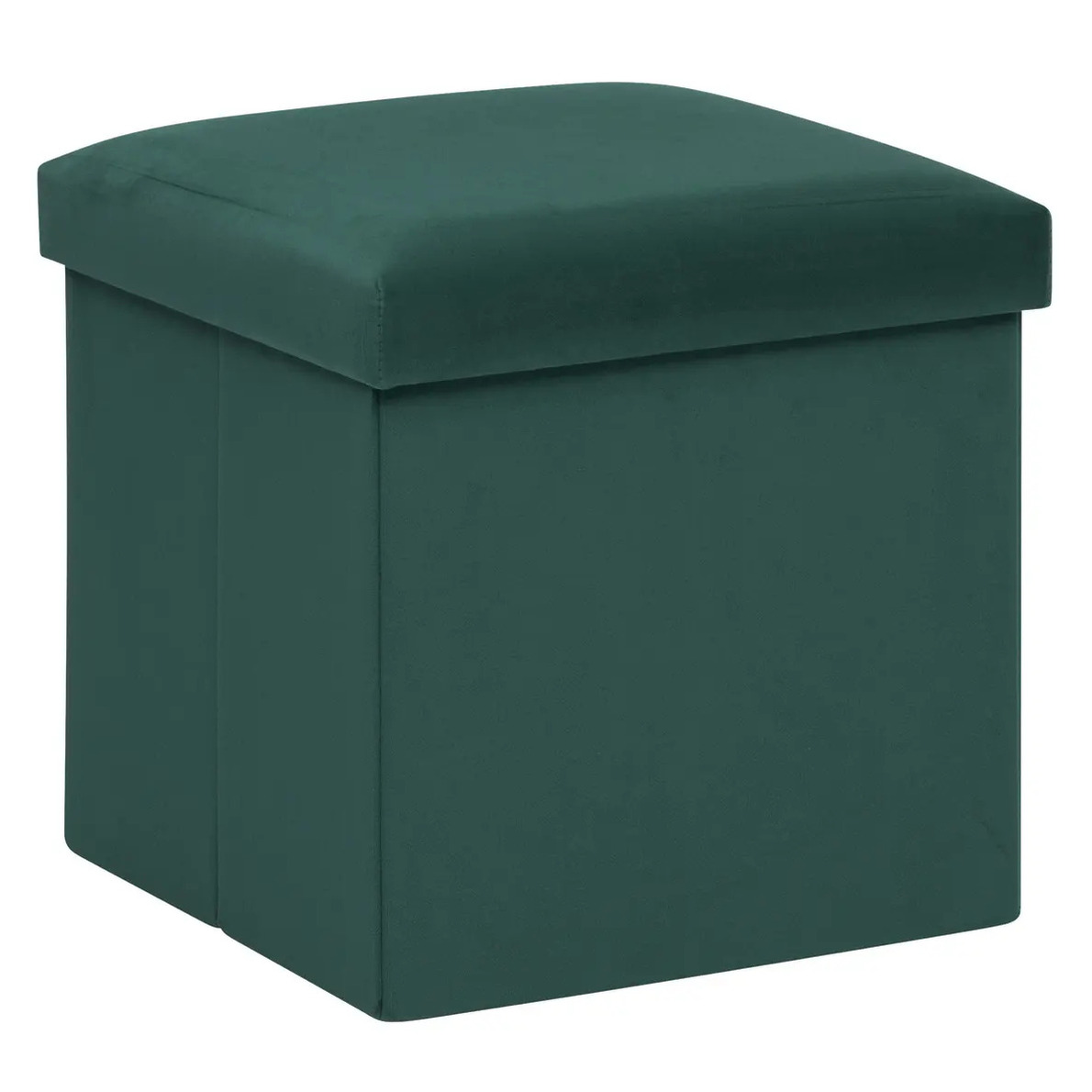 Poef/krukje/hocker Amber - Opvouwbare zit opslag box - fluweel smaragd groen - D38 x H38 cm -