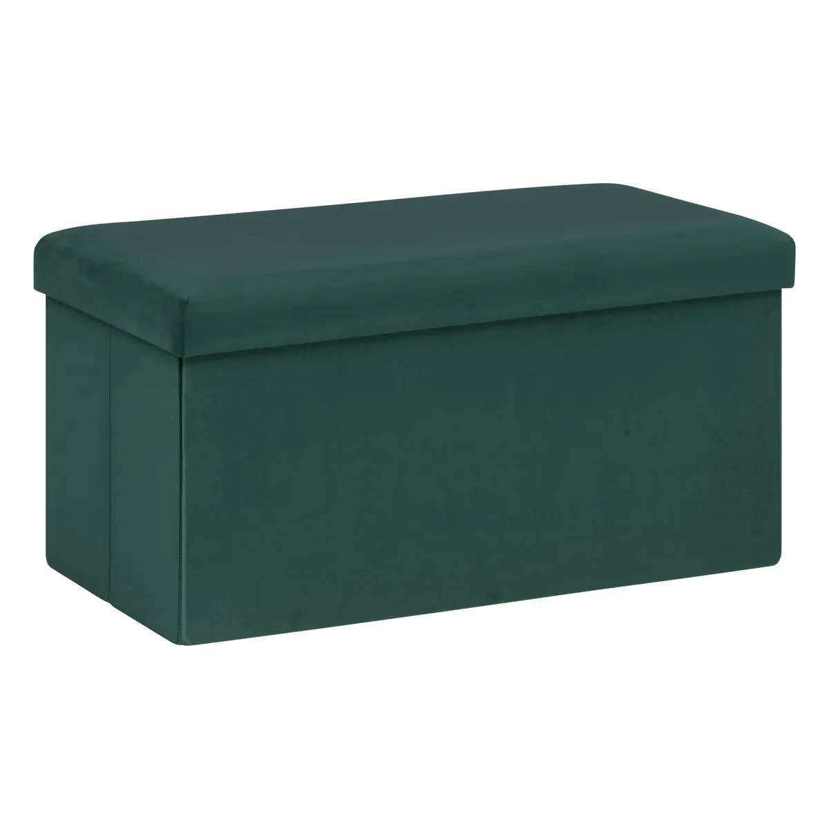 Poef/krukje/hocker Amber - Opvouwbare zit opslag box - fluweel smaragd groen - 76 x 38 x 38 cm -