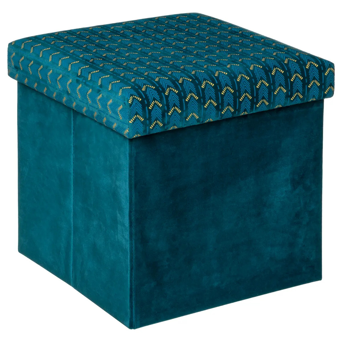 Poef/krukje/hocker Royal - Opvouwbare zit opslag box - fluweel Smaragd groen - D38 x H38 cm -