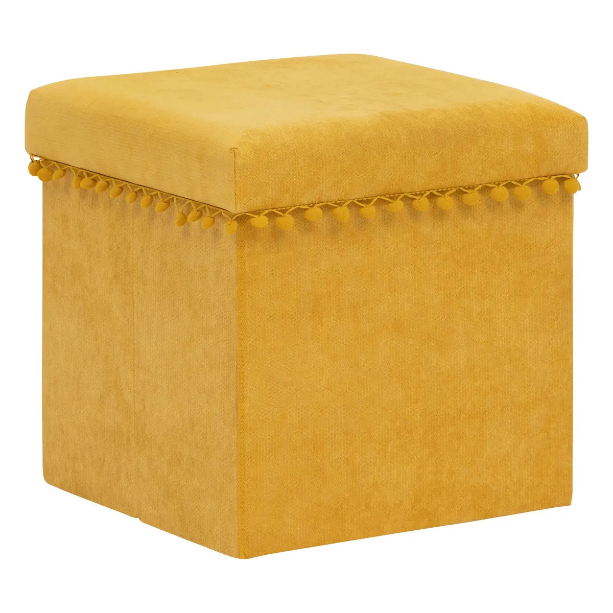 Poef/krukje/hocker Arabic - Opvouwbare zit opslag box - fluweel Okergeel - D38 x H38 cm -