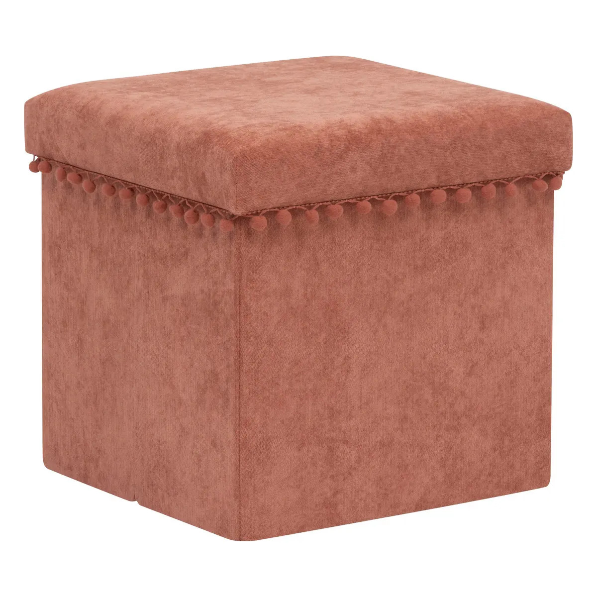 Poef/krukje/hocker Arabic - Opvouwbare zit opslag box - fluweel Steenrood - D38 x H38 cm -