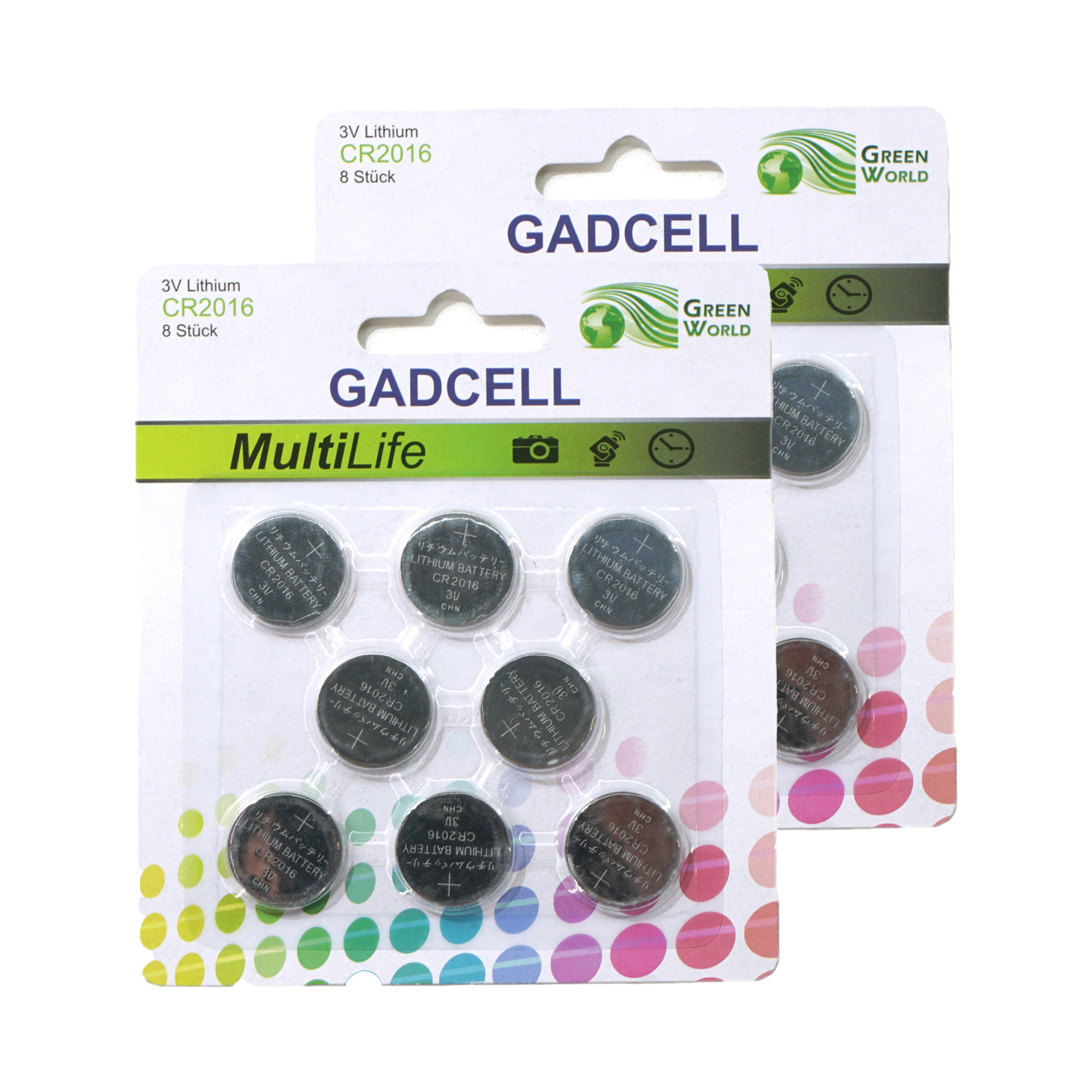 Gadcell knoopcel batterijen set - type CR2016 - 16x stuks - 3V Lithium -