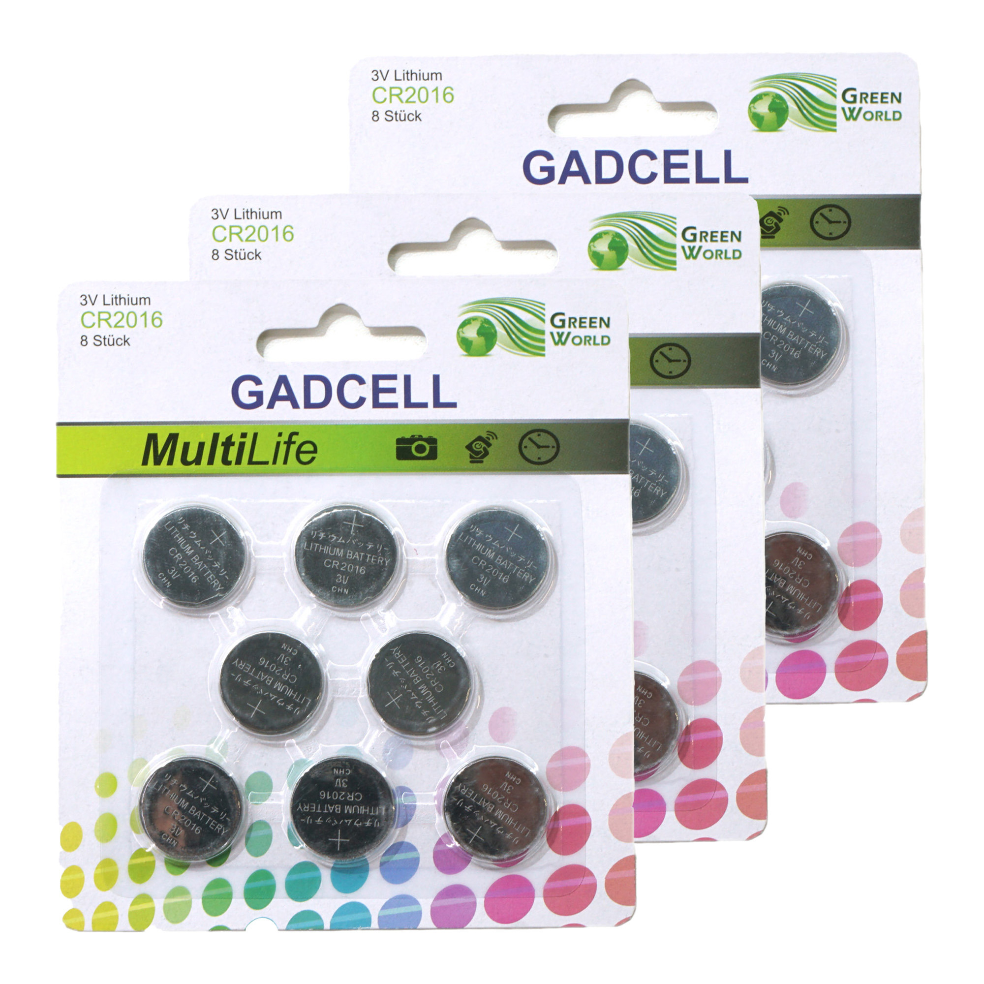 Gadcell knoopcel batterijen set - type CR2016 - 24x stuks - 3V Lithium -