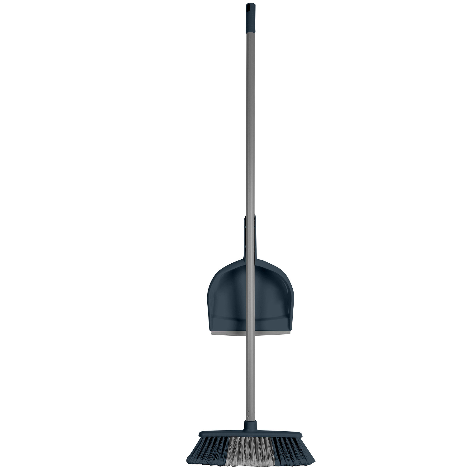 Stoffer en blik met lange steel - 120 cm - kunststof - donkerblauw - bezem -