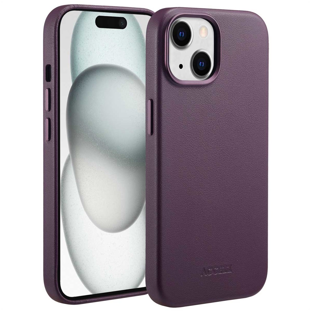Accezz MagSafe Leather Backcover iPhone 15 Telefoonhoesje Paars