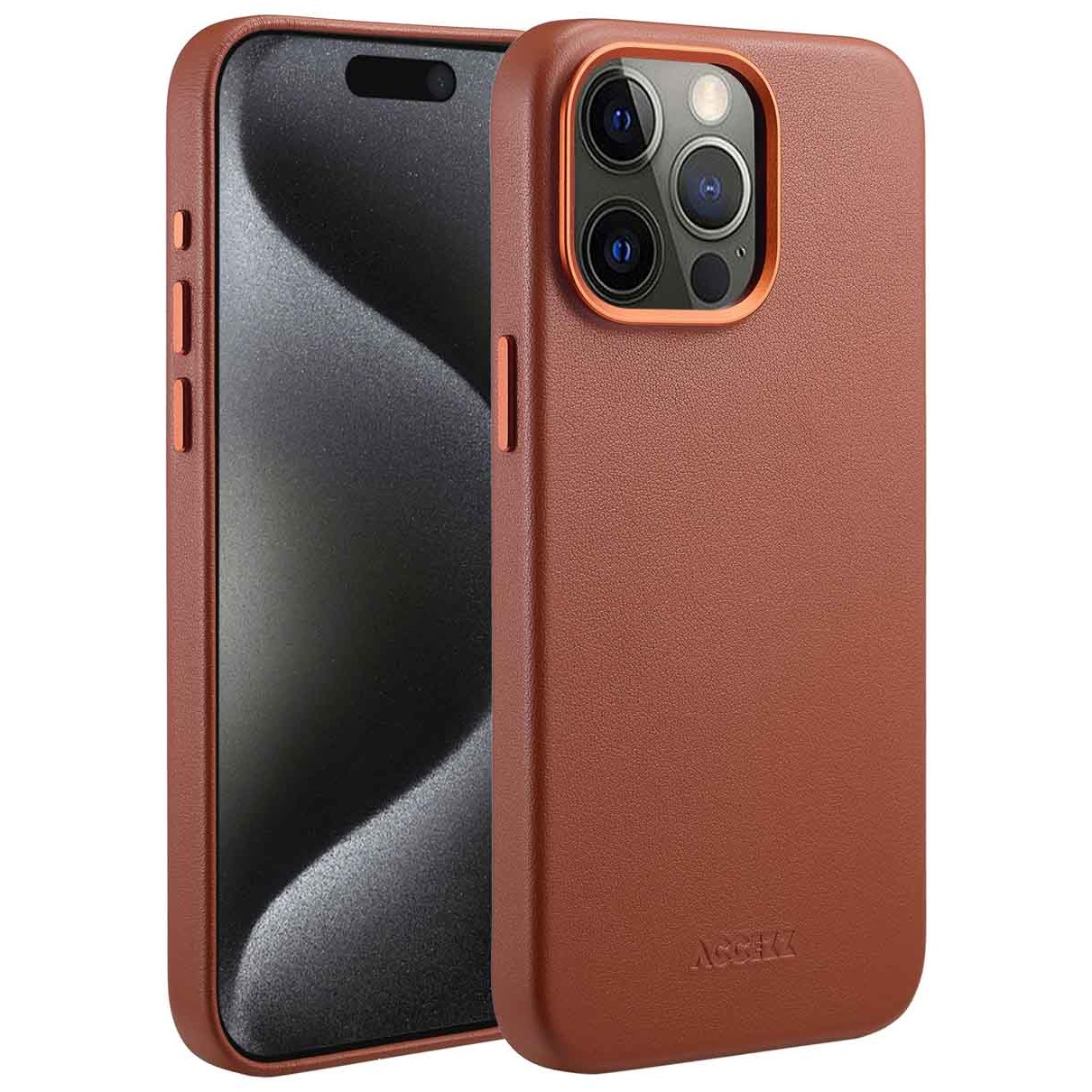 Accezz MagSafe Leather Backcover iPhone 15 Pro Max Telefoonhoesje Bruin