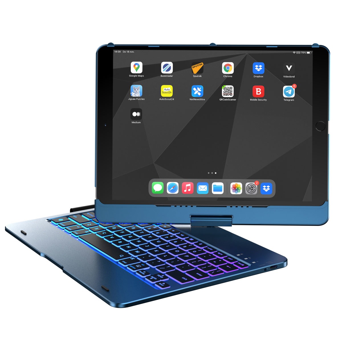 Accezz 360 Slim Keyboard Bookcase iPad 9(2021)10.2 inch/iPad 8(2020)10.2 inch/iPad 7(2019)10.2 inch Telefoonhoesje Blauw