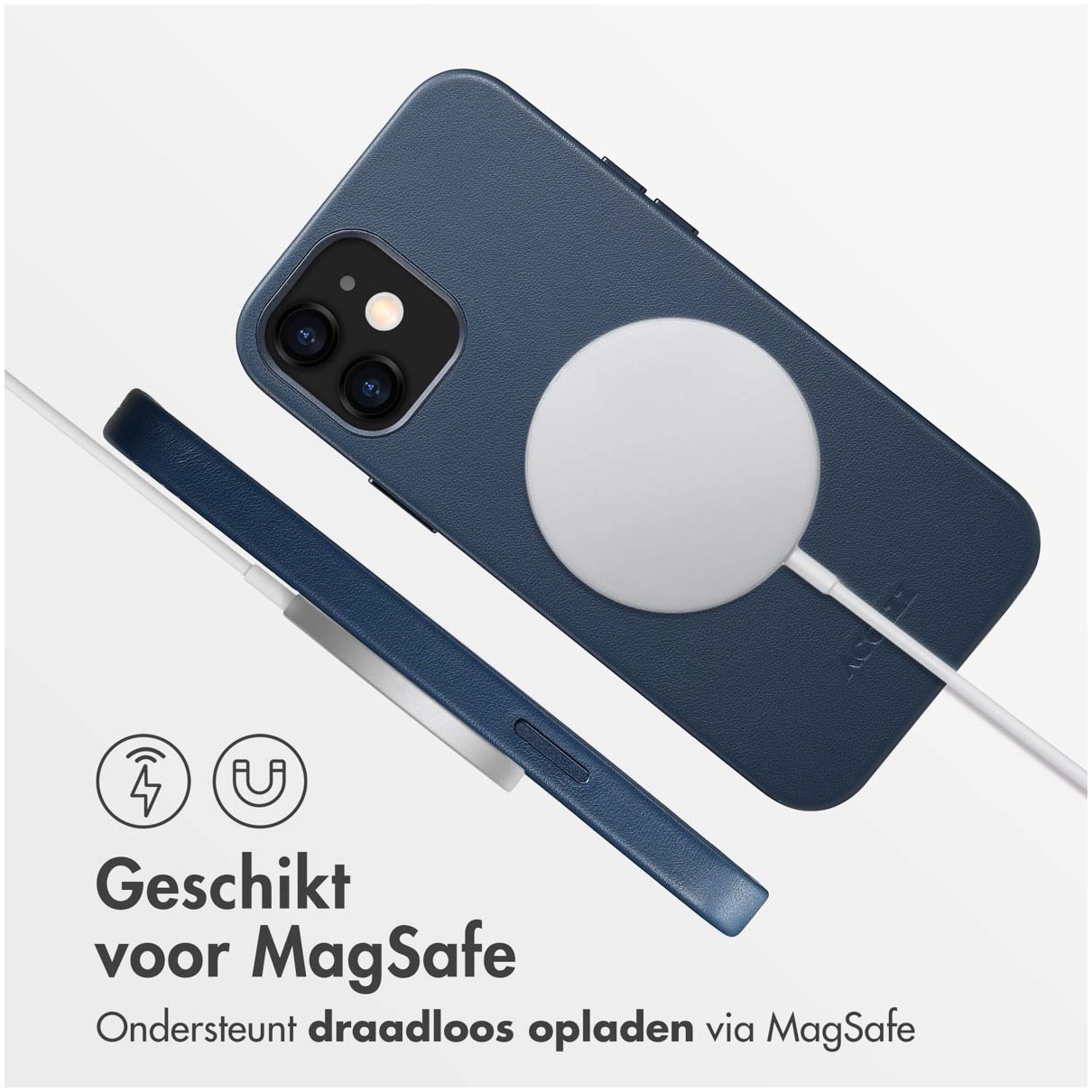 Accezz MagSafe Leather Backcover iPhone 12 (Pro) Telefoonhoesje Blauw