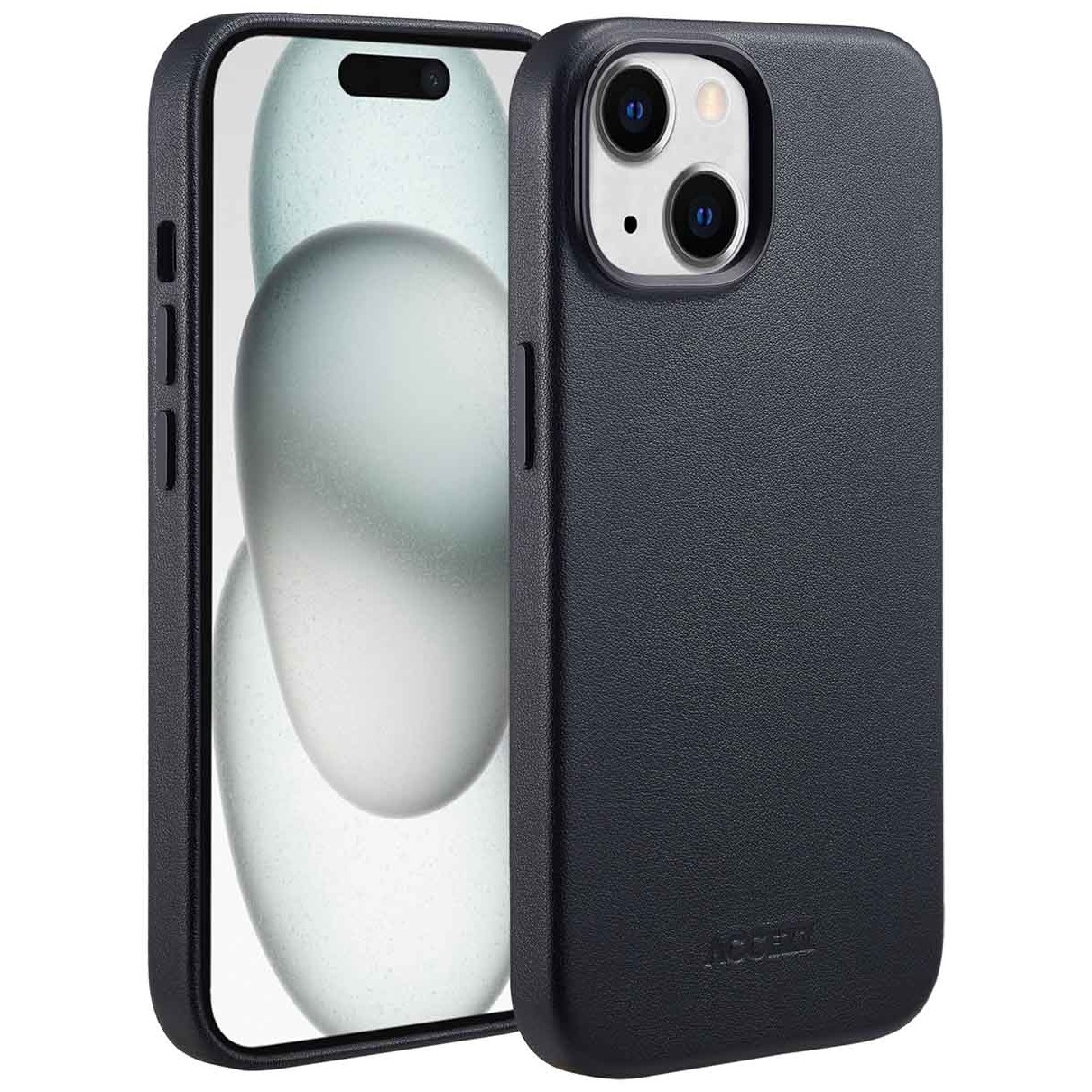 Accezz MagSafe Leather Backcover iPhone 15 Telefoonhoesje Zwart