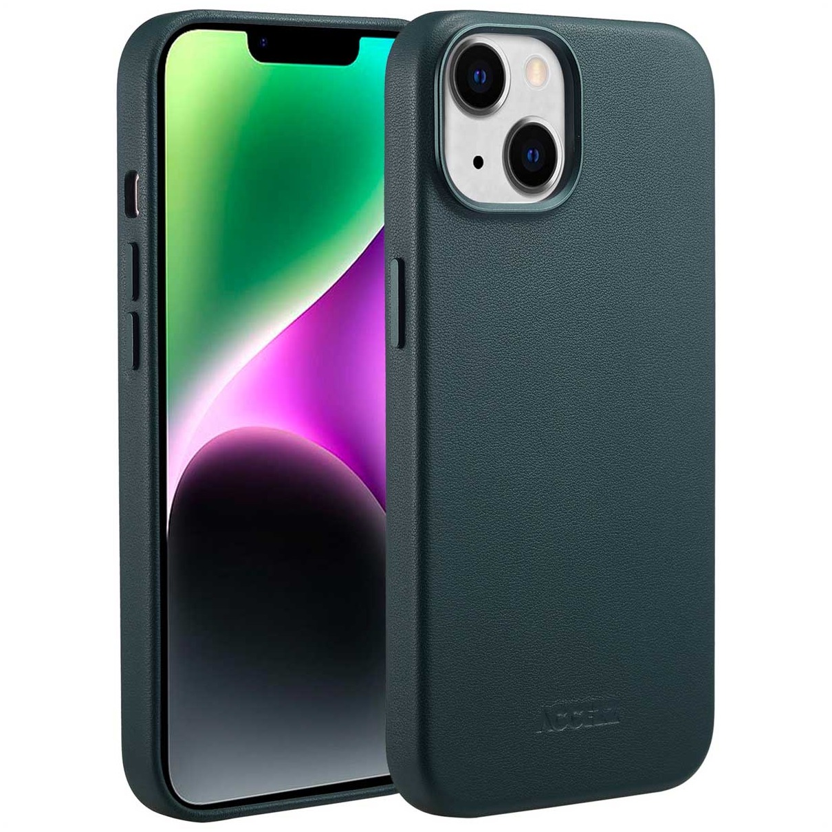 Accezz MagSafe Leather Backcover iPhone 14 Telefoonhoesje Groen