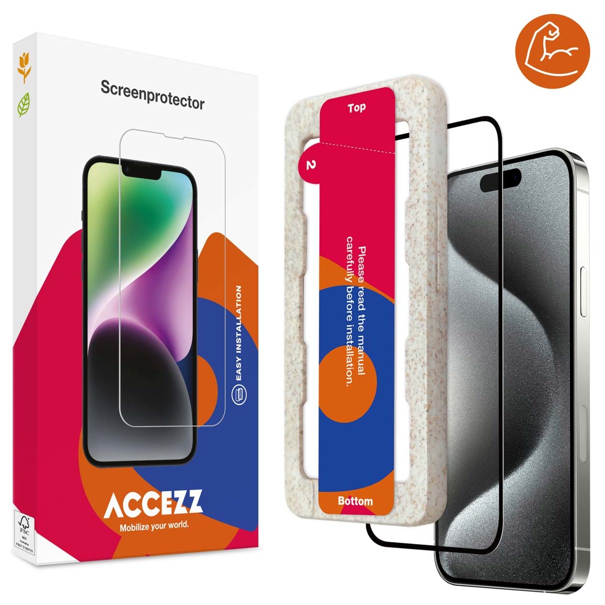 Accezz Triple Strong Full Cover Glas Screenprotector met applicator iPhone 15 Tablet screenprotector Transparant