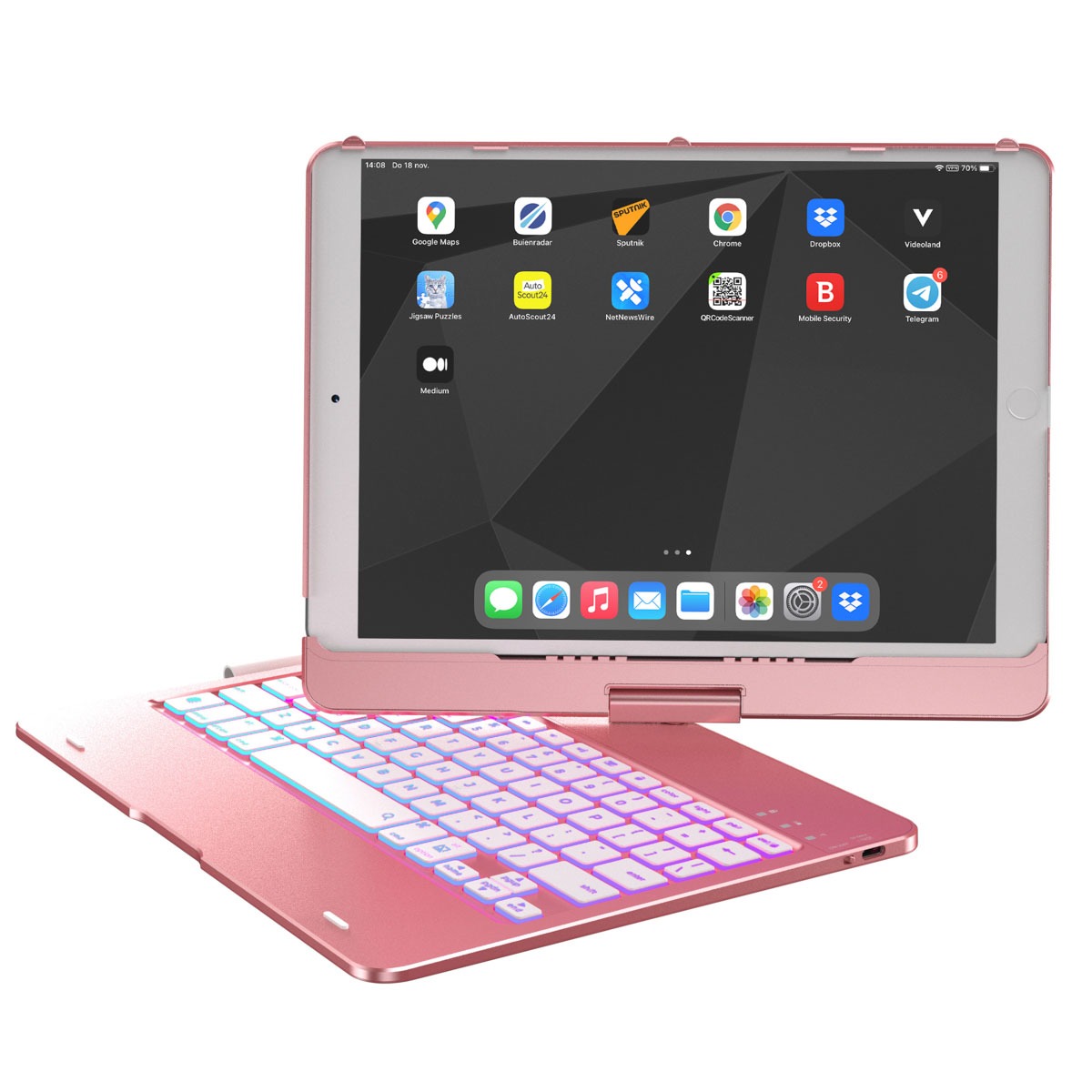 Accezz 360 Slim Keyboard Bookcase iPad 9(2021)10.2 inch/iPad 8(2020)10.2 inch/iPad 7(2019)10.2 inch Telefoonhoesje Goud