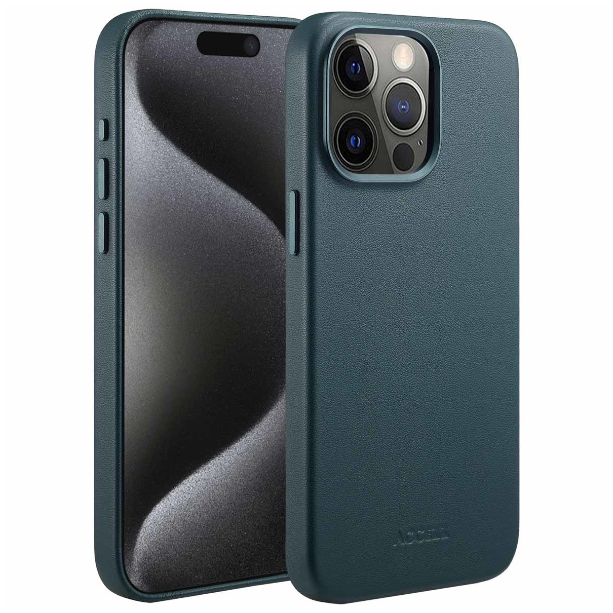 Accezz MagSafe Leather Backcover iPhone 15 Pro Max Telefoonhoesje Groen
