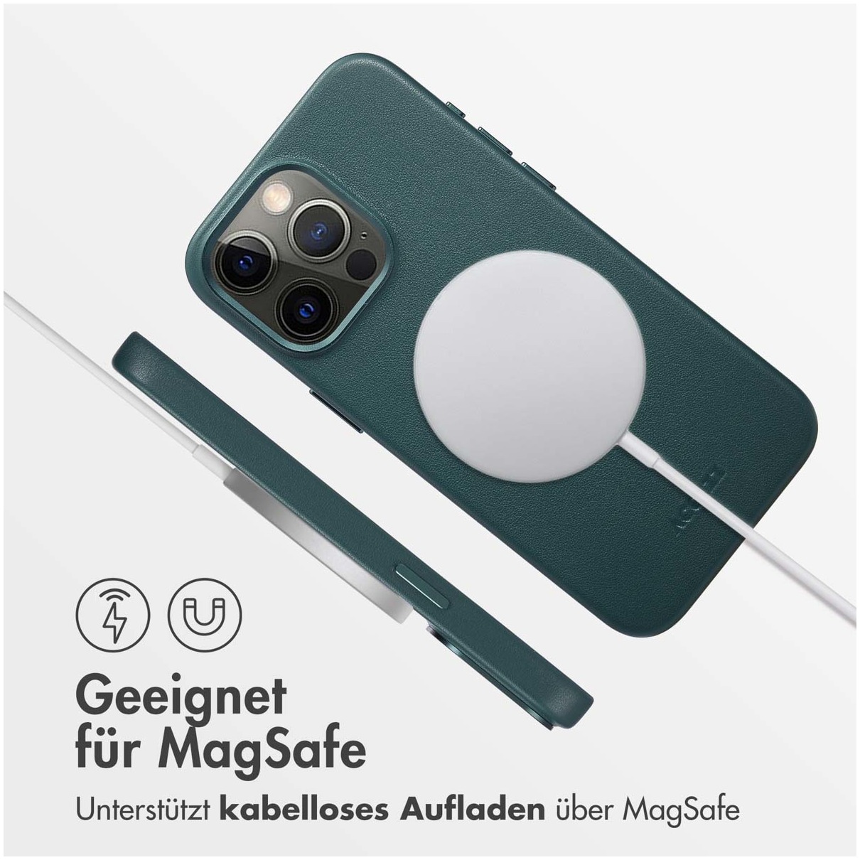 Accezz MagSafe Leather Backcover iPhone 15 Pro Max Telefoonhoesje Groen