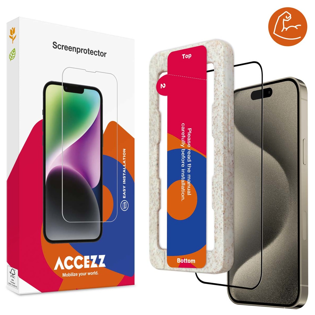 Accezz Triple Strong Full Cover Glas Screenprotector met applicator iPhone 15 Pro Tablet screenprotector Transparant
