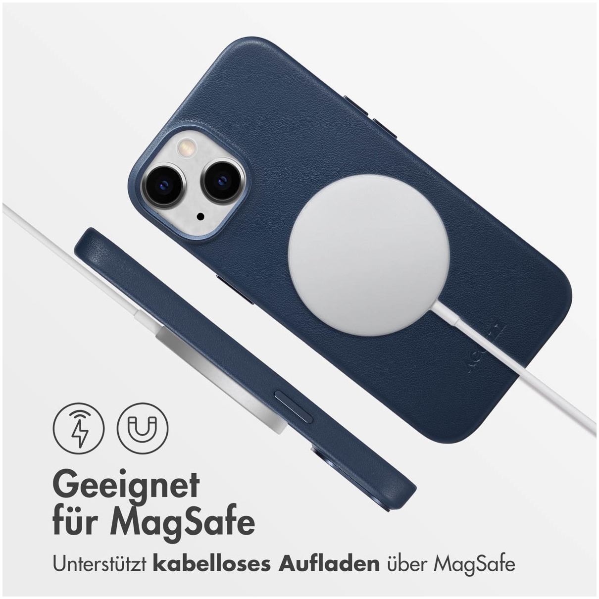 Accezz MagSafe Leather Backcover iPhone 14 Telefoonhoesje Blauw