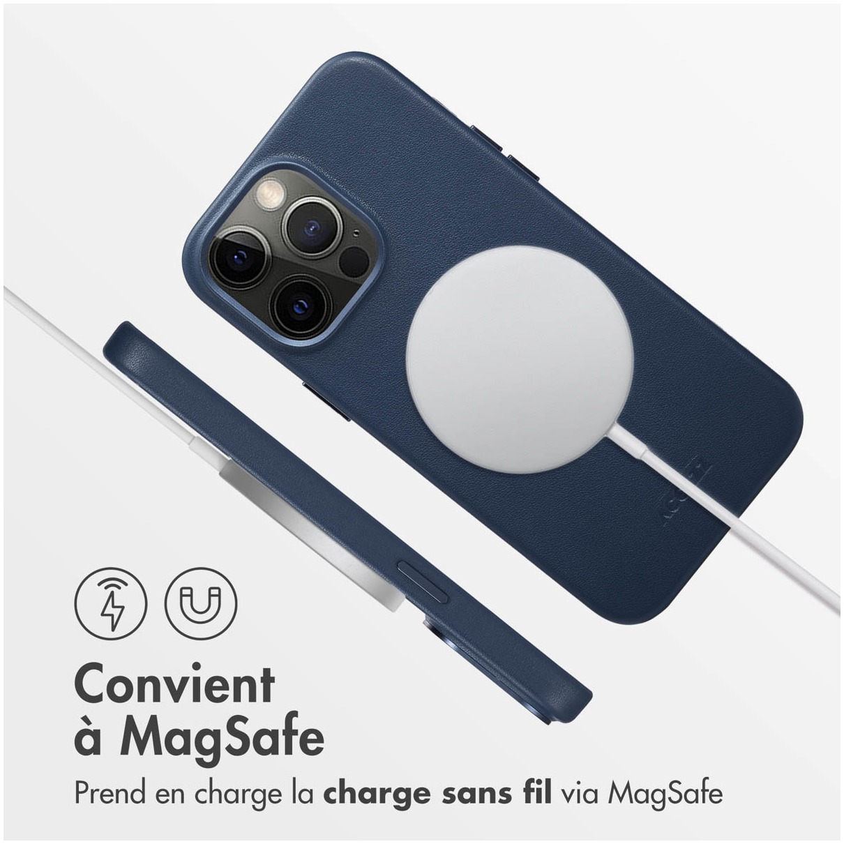 Accezz MagSafe Leather Backcover iPhone 14 Pro Max Telefoonhoesje Blauw