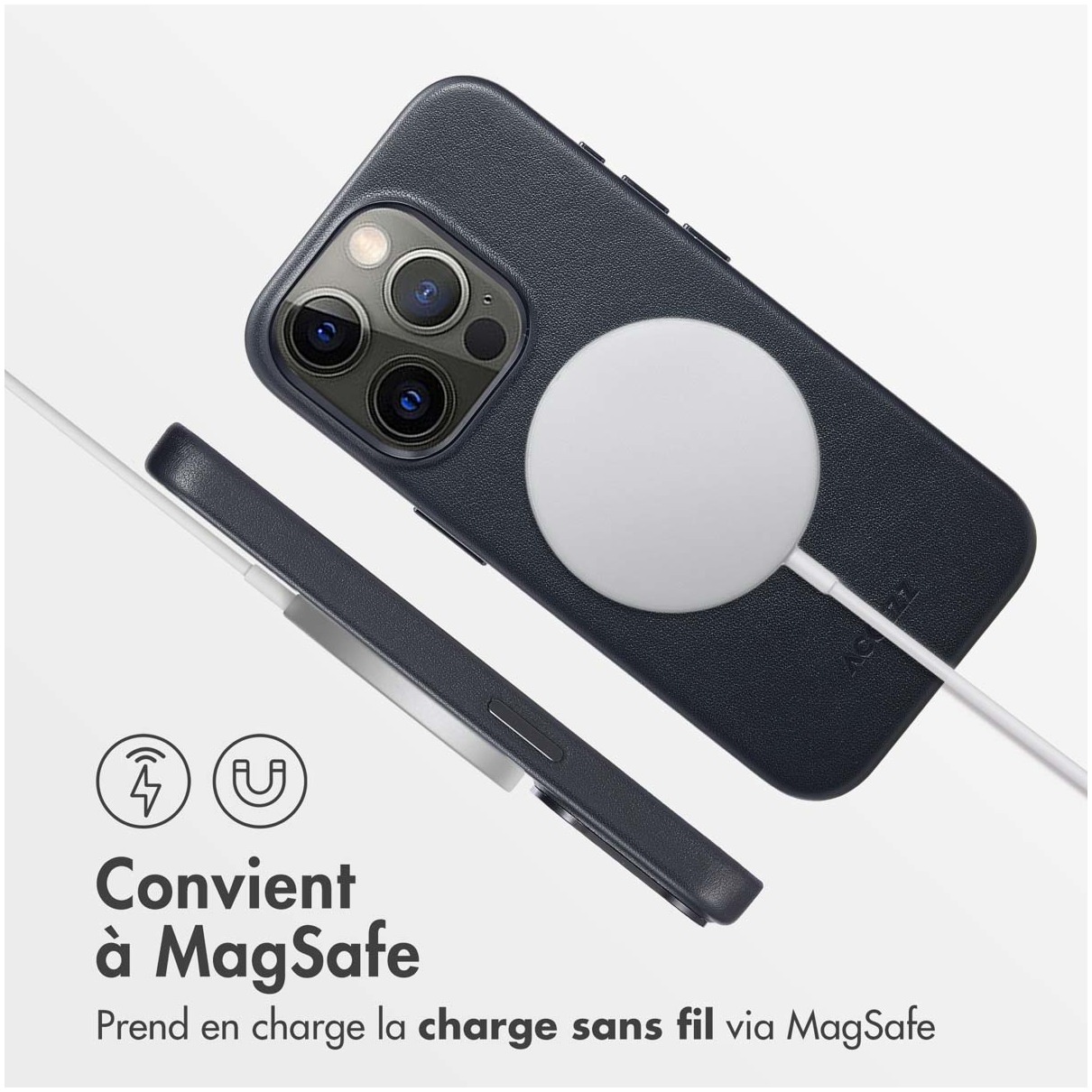 Accezz MagSafe Leather Backcover iPhone 15 Pro Telefoonhoesje Zwart