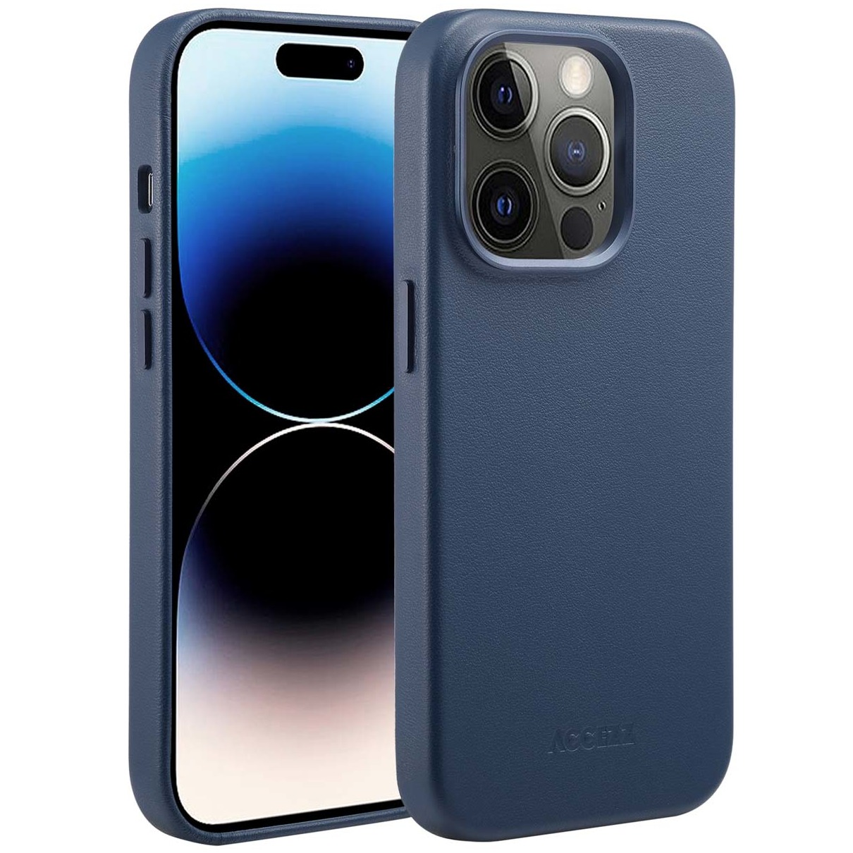 Accezz MagSafe Leather Backcover iPhone 14 Pro Telefoonhoesje Blauw