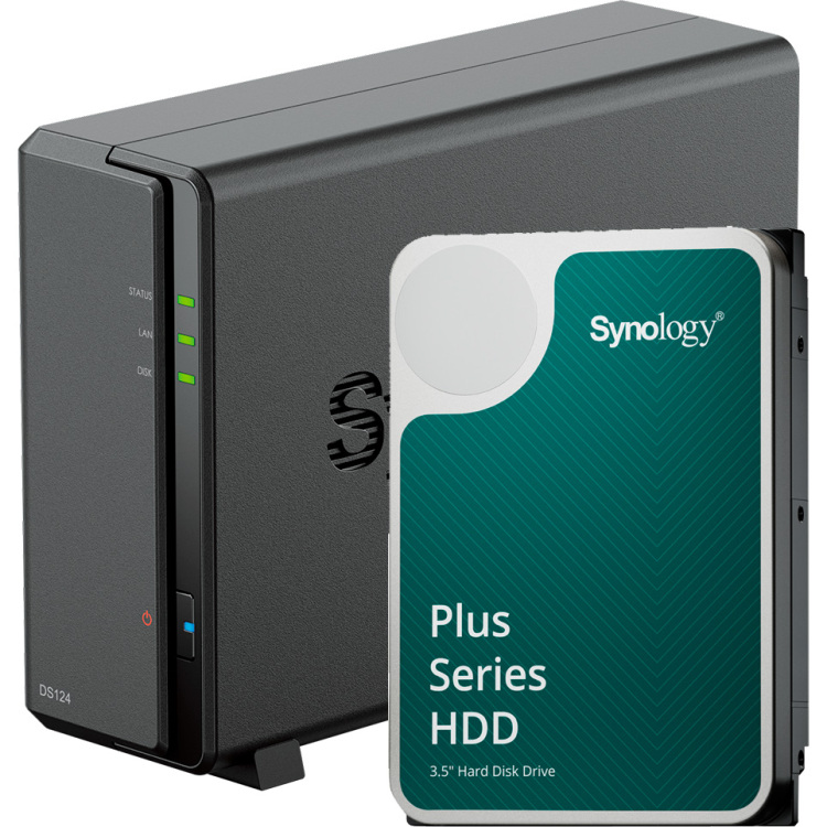Synology DiskStation DS124 incl. 1x HAT3300-4T 4 TB harde schijf nas USB-A 3.2 (5 Gbit/s)
