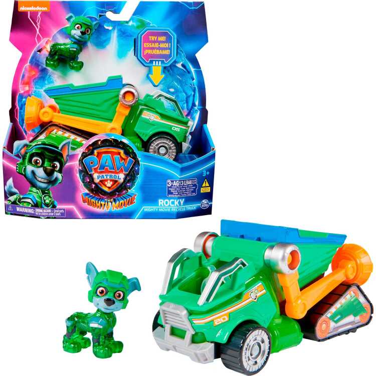 Spin Master PAW Patrol: The Mighty Movie, Rocky's Mighty Movie Recycling Truck speelgoedvoertuig