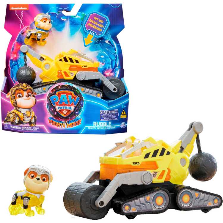 Spin Master PAW Patrol: The Mighty Movie, Rubble's Mighty Movie Bulldozer speelgoedvoertuig