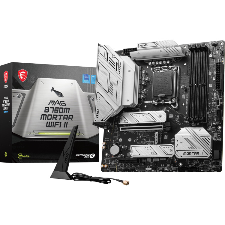 MSI MAG B760M MORTAR WIFI II moederbord RAID, 2.5Gb-LAN, Wi-Fi 6E, BT, Sound, µATX