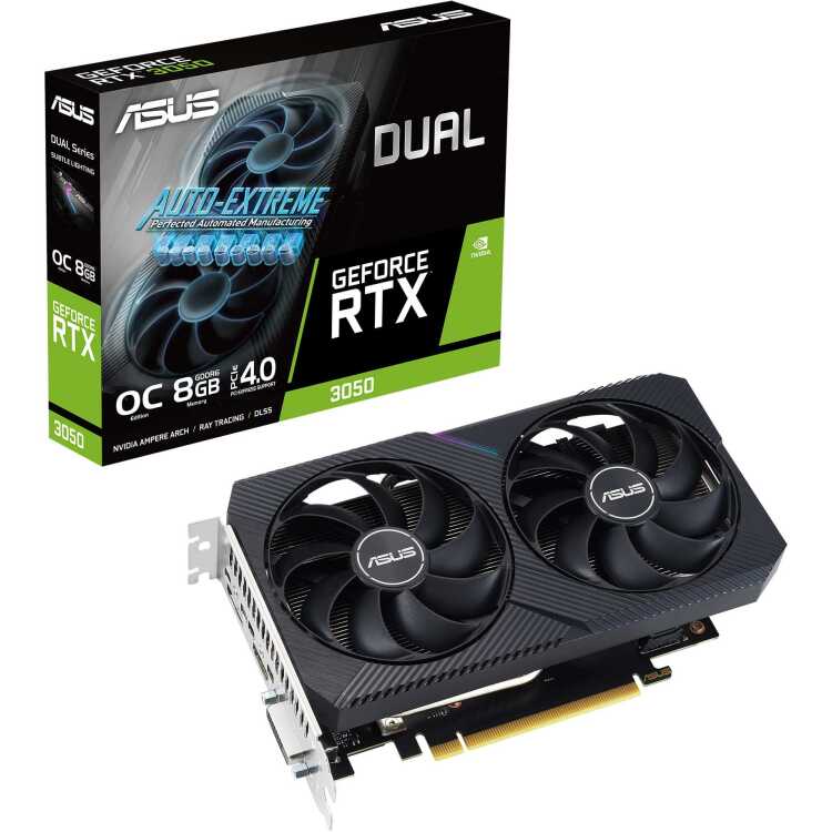 ASUS GeForce RTX 3050 DUAL V2 8GB GDDR6 grafische kaart Lite Hash Rate, 1x DisplayPort, 1x HDMI 2.1, DVI-D