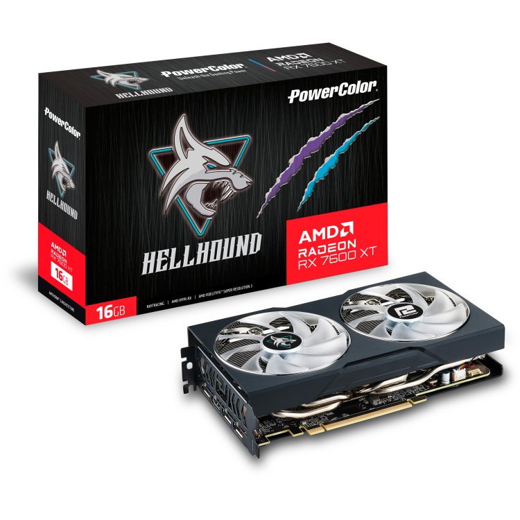 PowerColor Radeon RX 7600 XT Hellhound 16GB OC grafische kaart RDNA 3, GDDR6, 3x DisplayPort, 1x HDMI 2.1