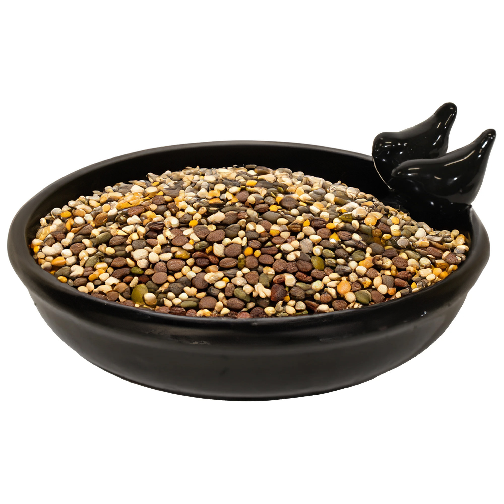 Vogelbad/voederschaal - zwart - keramiek - D30 x H11 cm - drinkschaal voor tuinvogels -