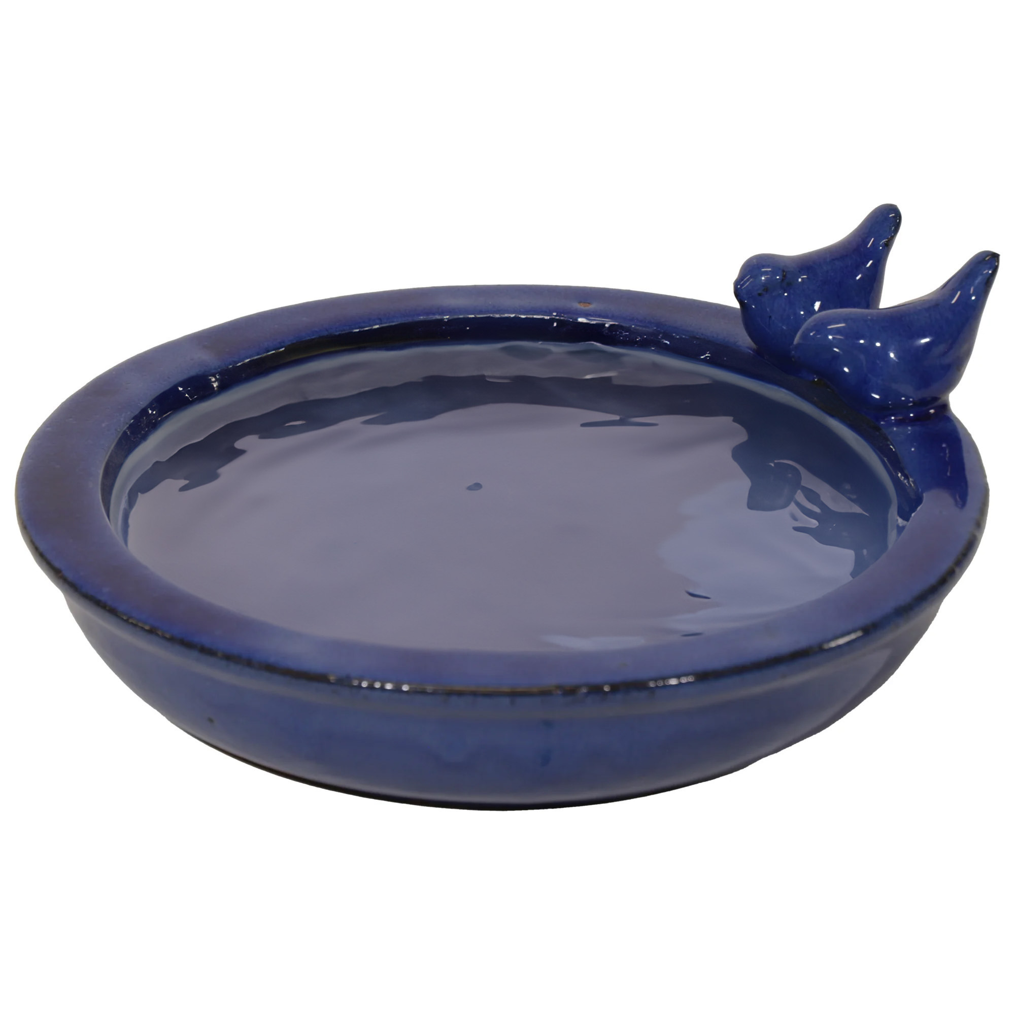Vogelbad/voederschaal - blauw - keramiek - D30 x H11 cm - drinkschaal voor tuinvogels -
