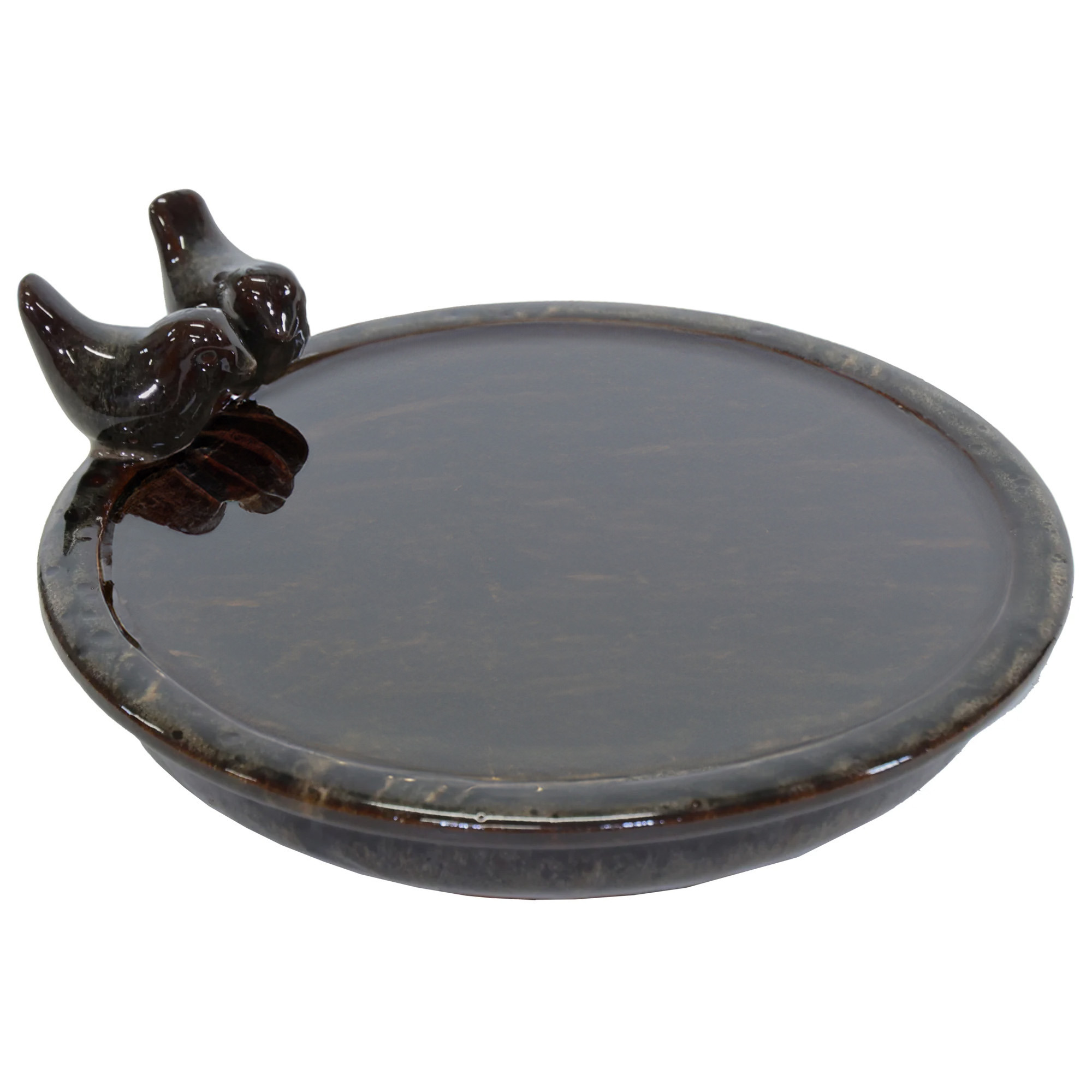Vogelbad/voederschaal - bruin - keramiek - D30 x H11 cm - drinkschaal voor tuinvogels -