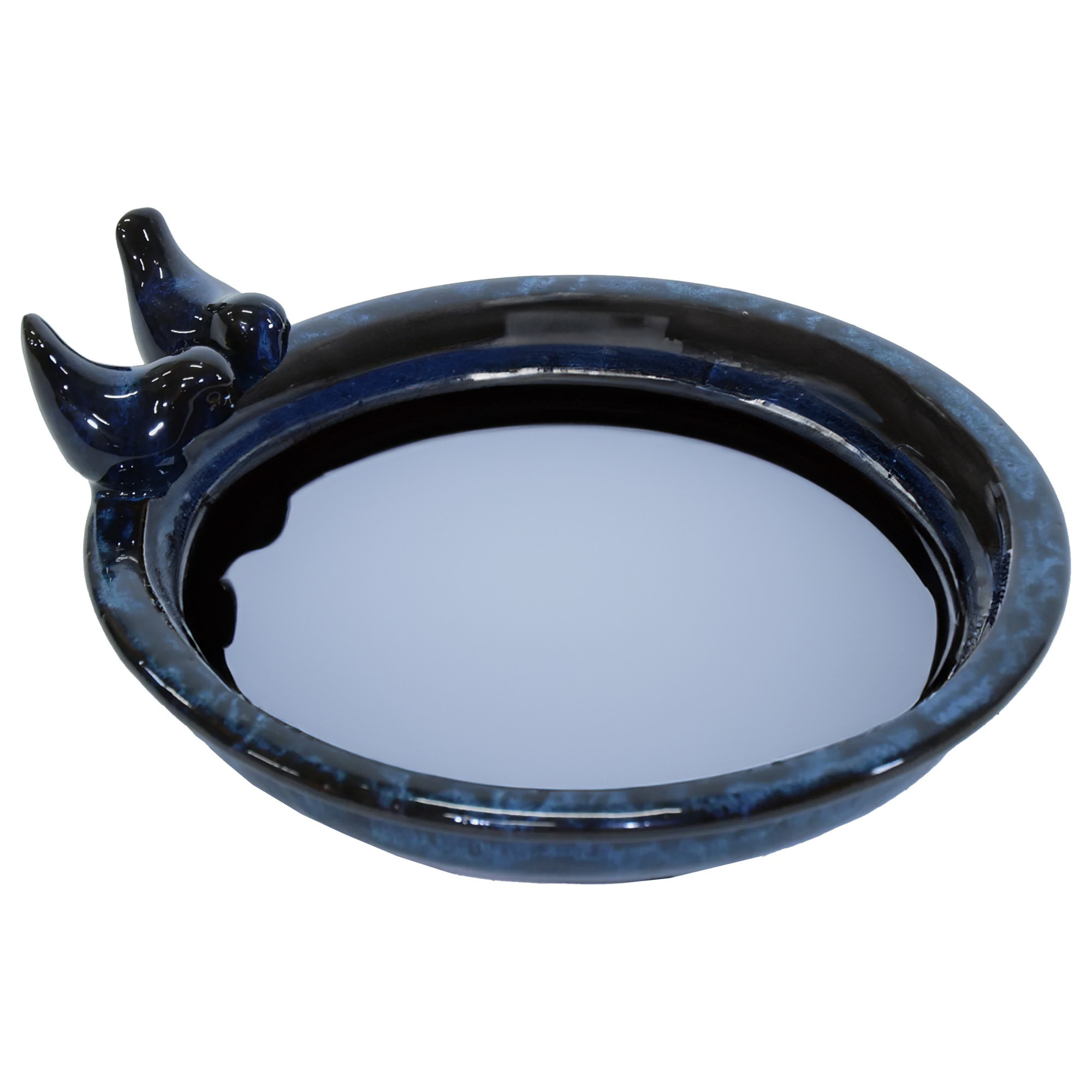 Vogelbad/voederschaal - donkerblauw - keramiek - D30 x H11 cm - drinkschaal voor tuinvogels -