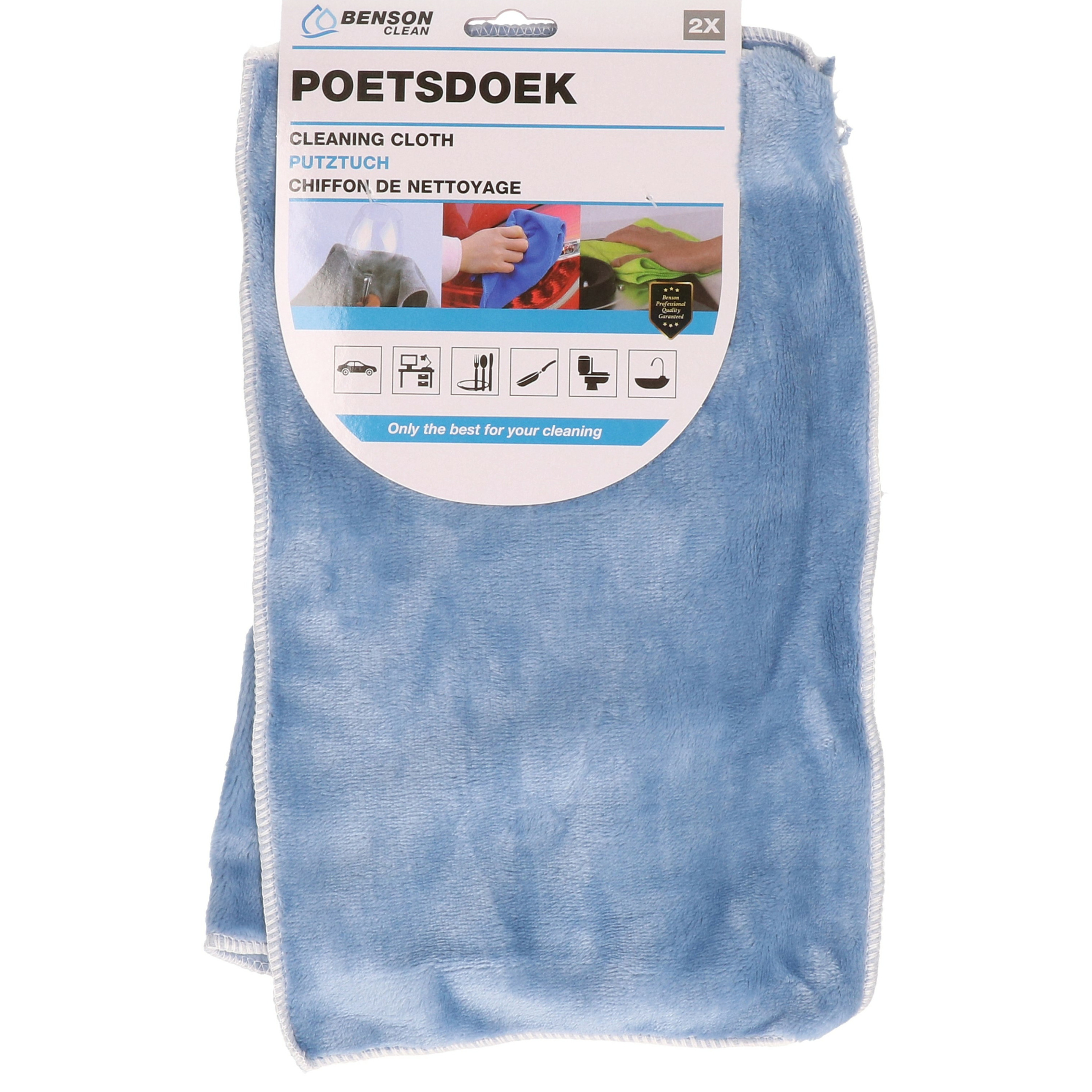 Poetsdoeken - set 2x - extra zacht - microvezel - 2 formaten - blauw -