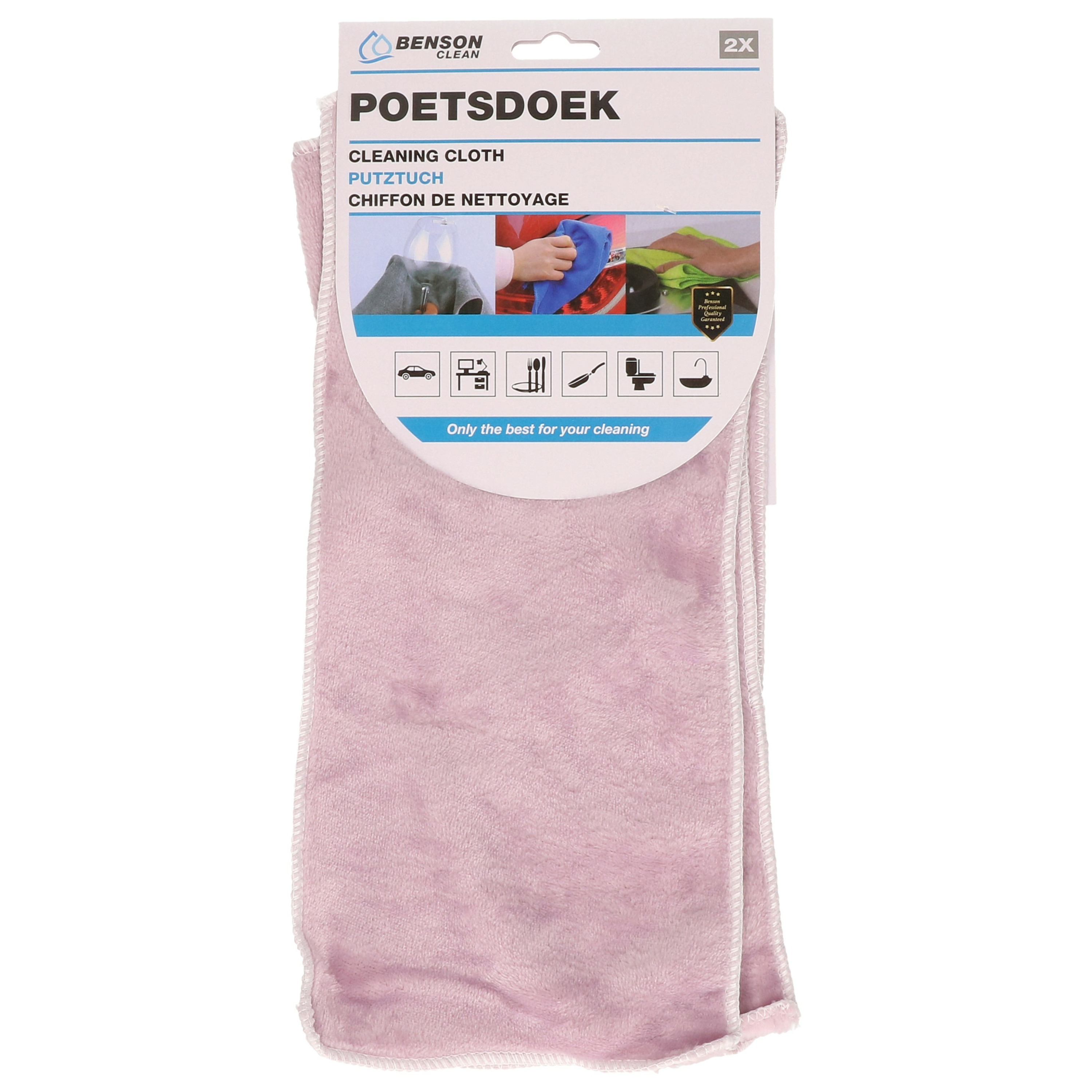 Poetsdoeken - set 2x - extra zacht - microvezel - 2 formaten - lichtroze -