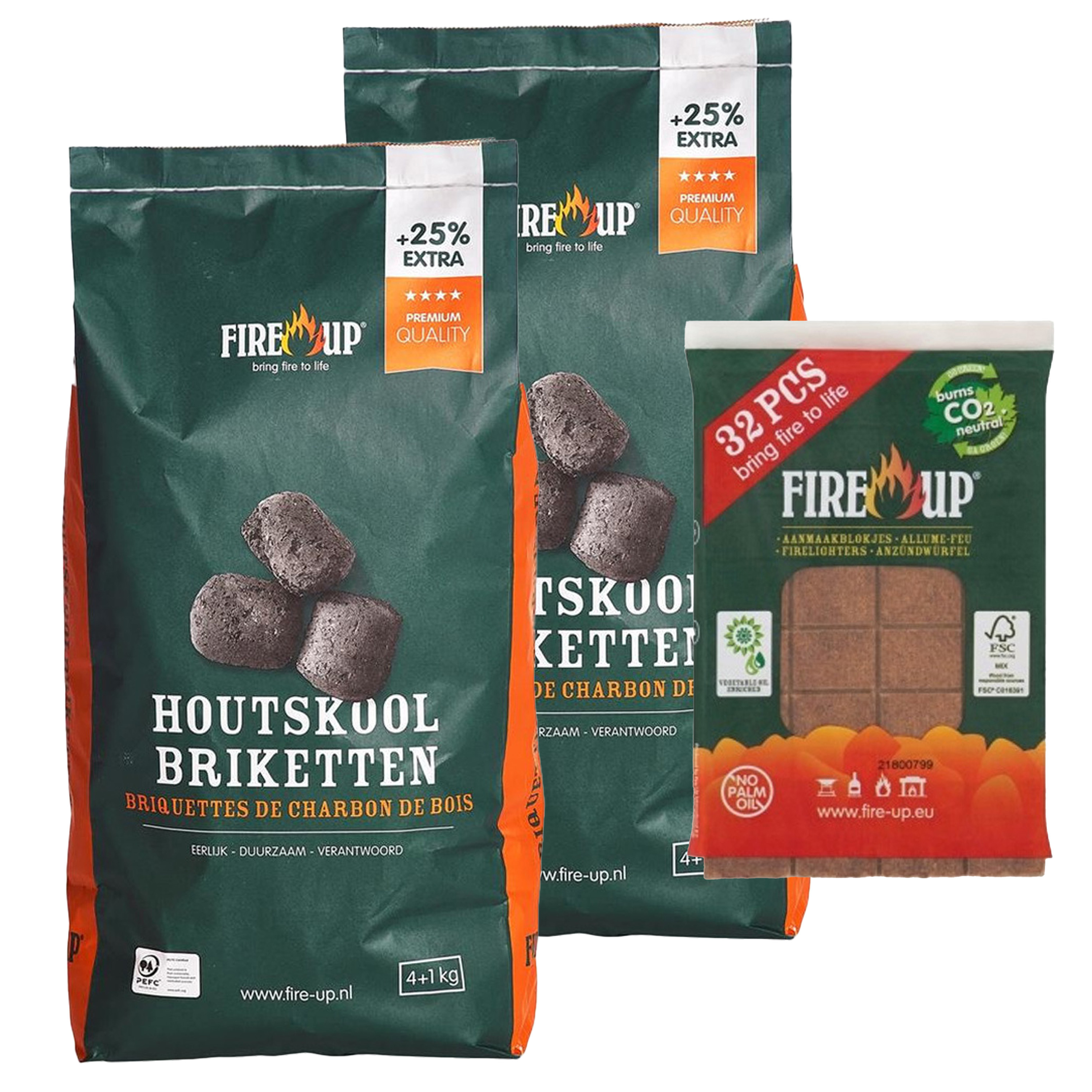 BBQ starterspakket - houtskool briketten 10 kilo - barbecue aanmaakblokjes 32x -